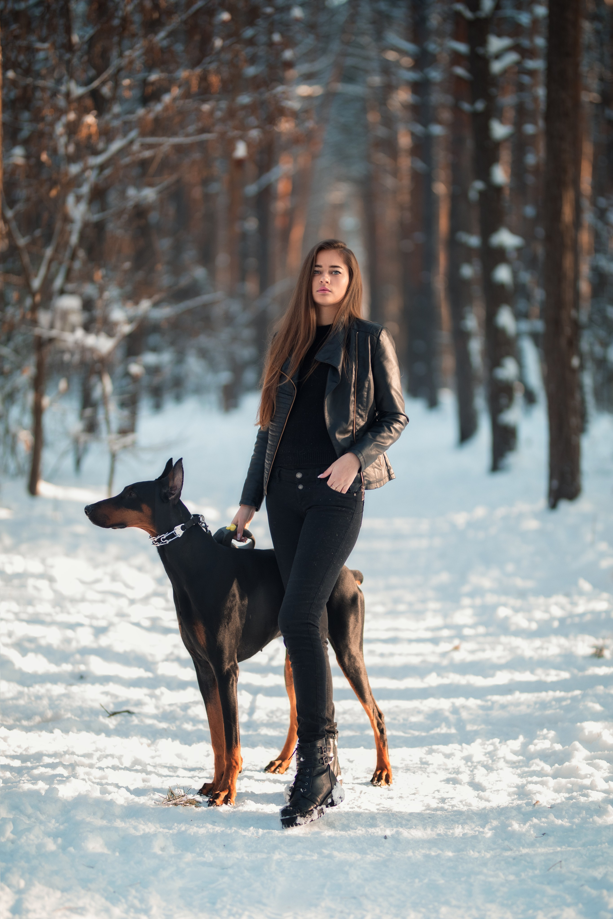 Зимняя съемка в лесу с доберманом с Ольгой в формате для «себя»