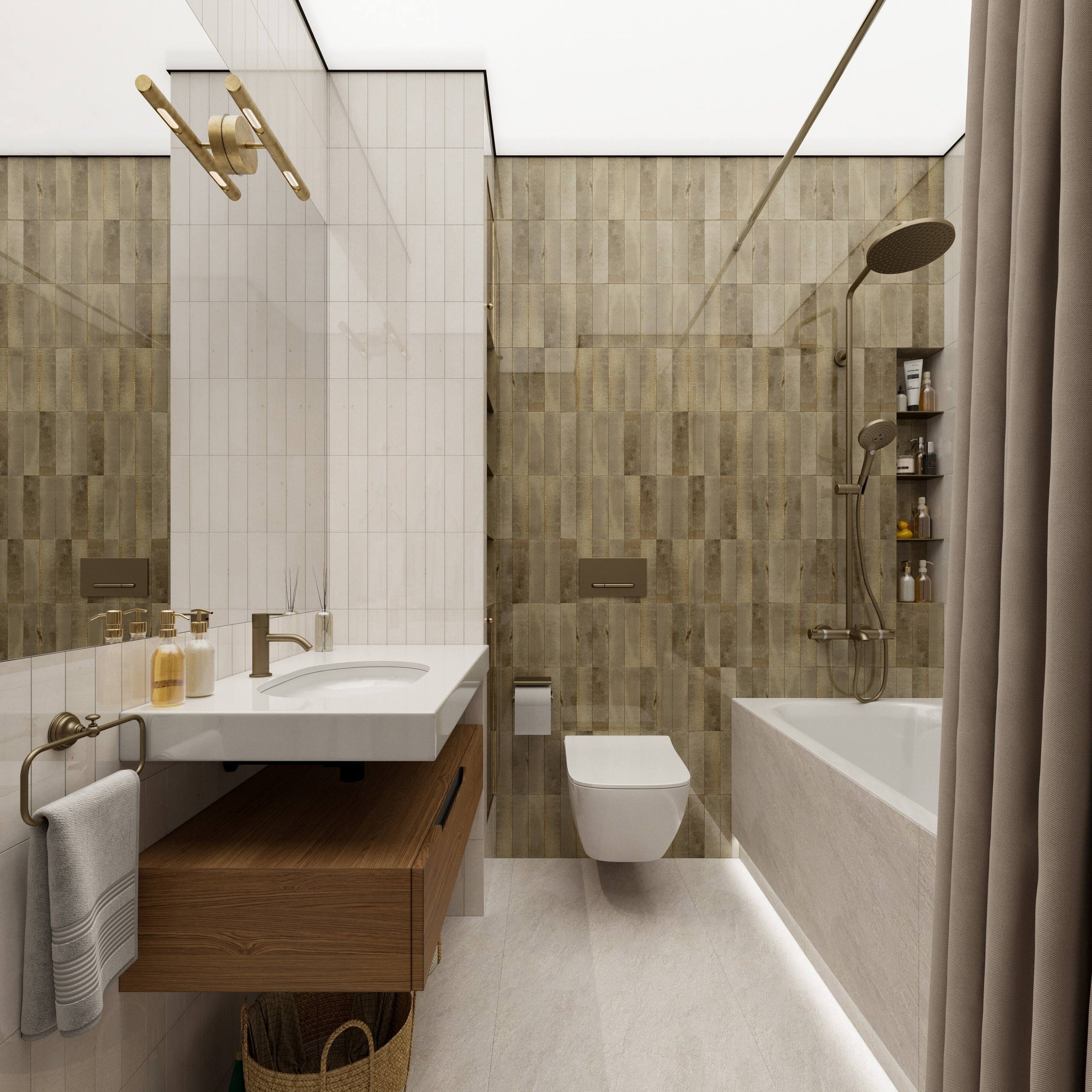 Натяжной потолок с подсветкой на всю ванную комнату - 3D рендер