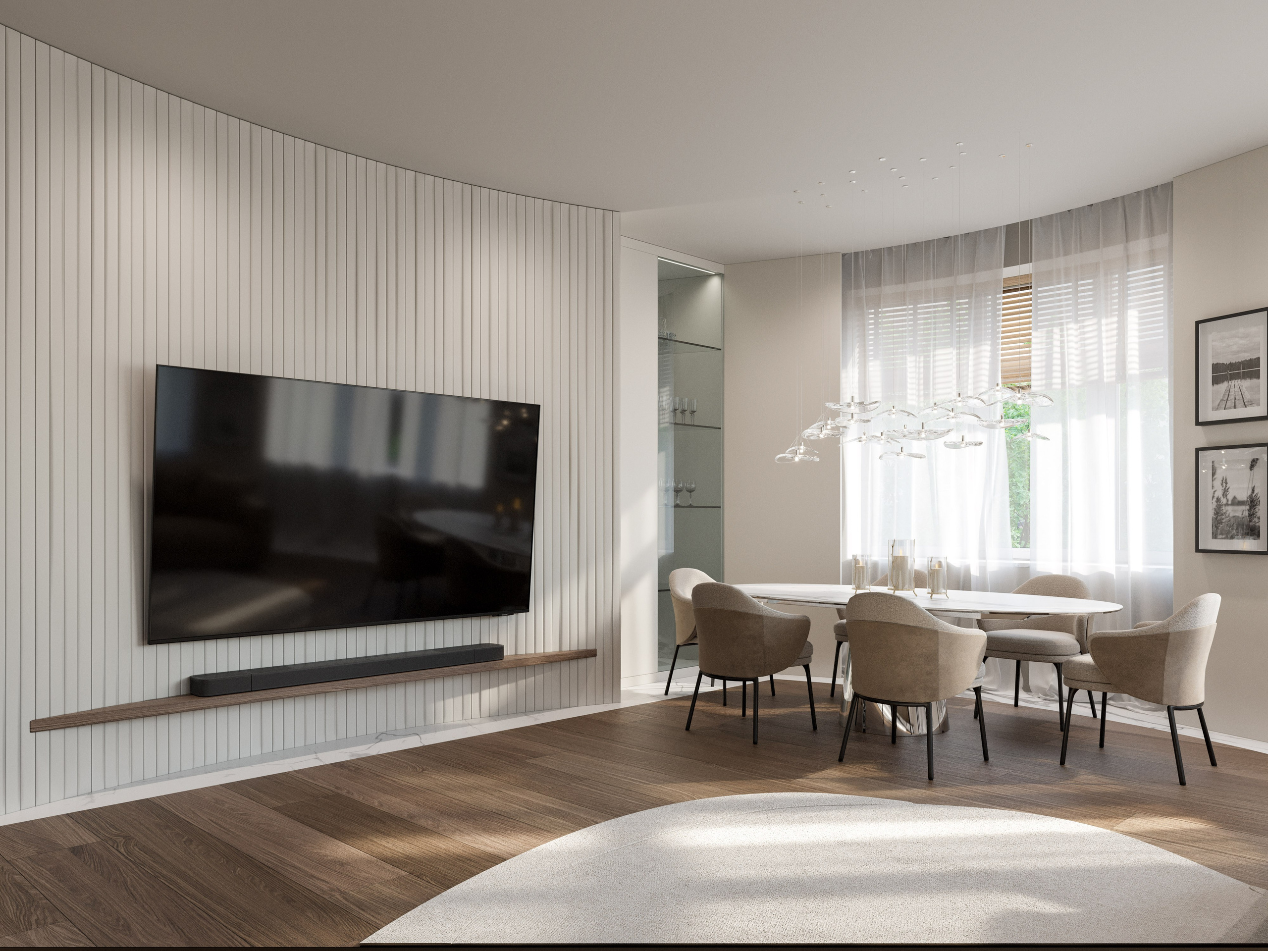 Органичный дизайн интерьера с скругленными углами и плавными линиями стен 