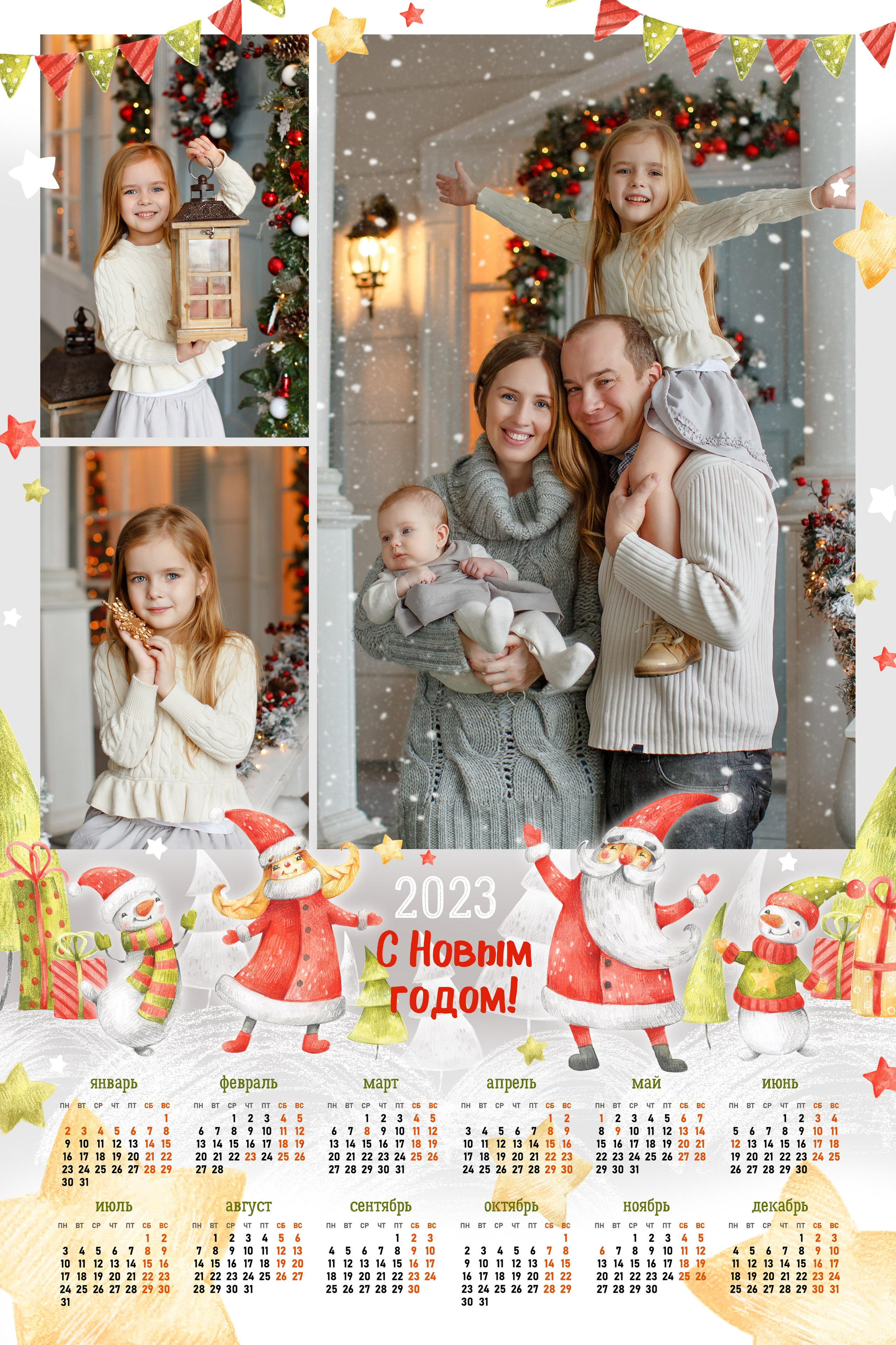 Шаблон новогодней семейной фотокниги, календарь новогодний 2025, medlori.wfolio Выпускные альбомы в Липецке Медведева Лариса фотограф, снеговики