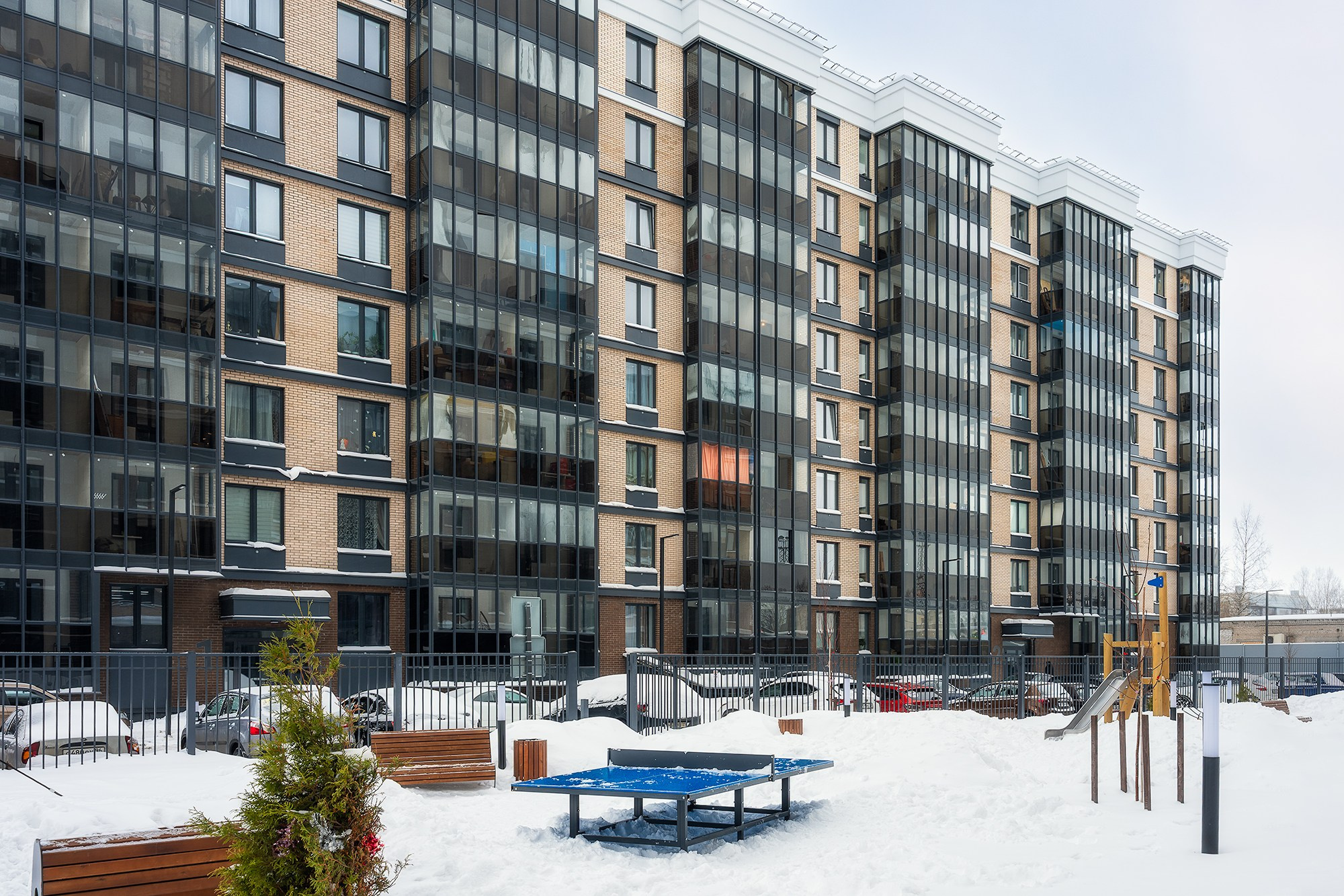 Благоустройство территории жилого комплекса АКВИЛONLINE, г. Северодвинск. Съемка для презентации застройщика.