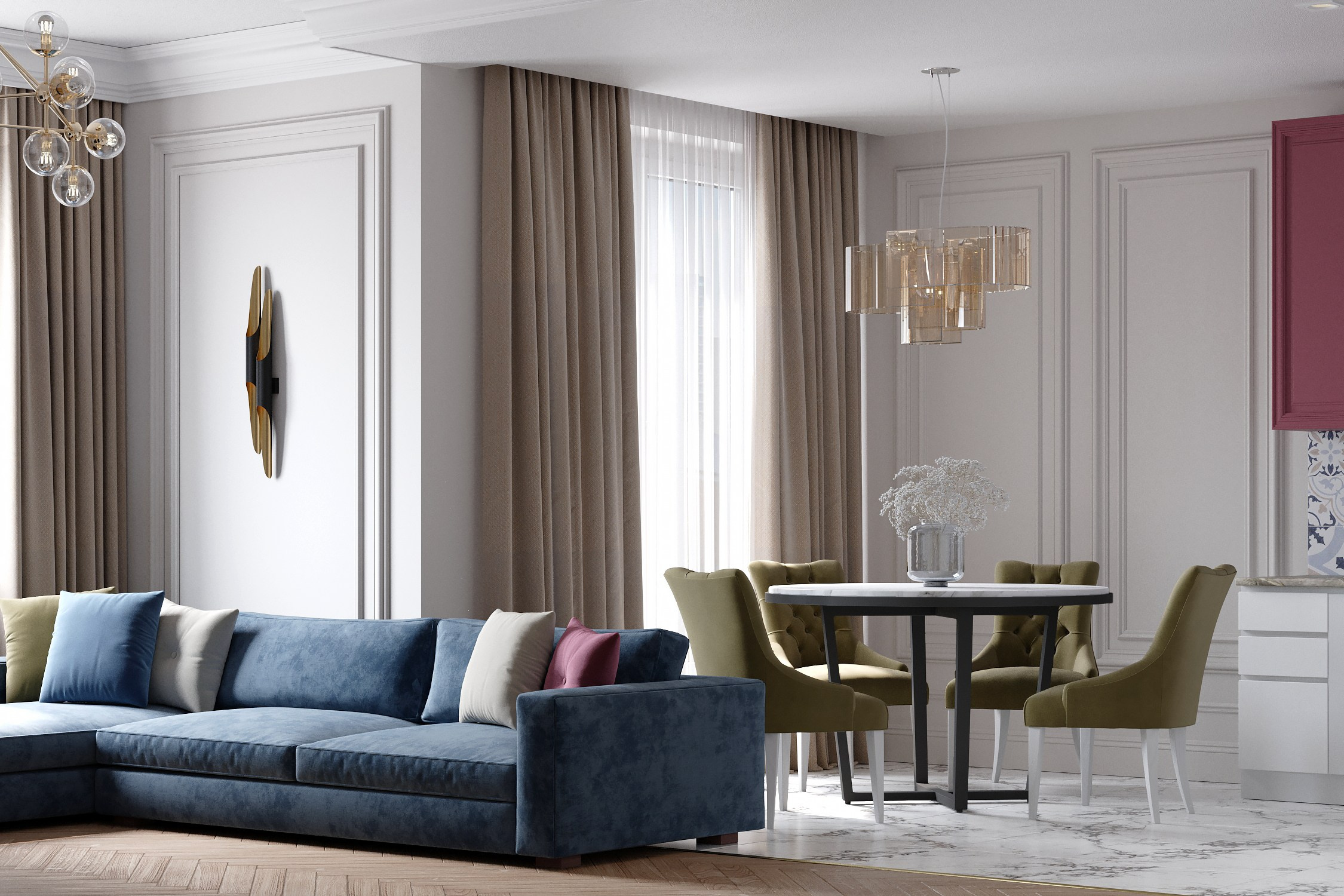 Визуализация кухни — гостиной 30 m². Заказать 3d визуализацию интерьеров — Дарья Веденёва