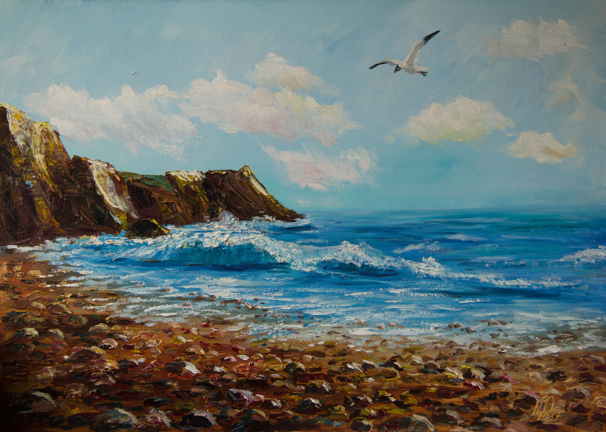 Море, чайка и волна. Холст, масло 50*70