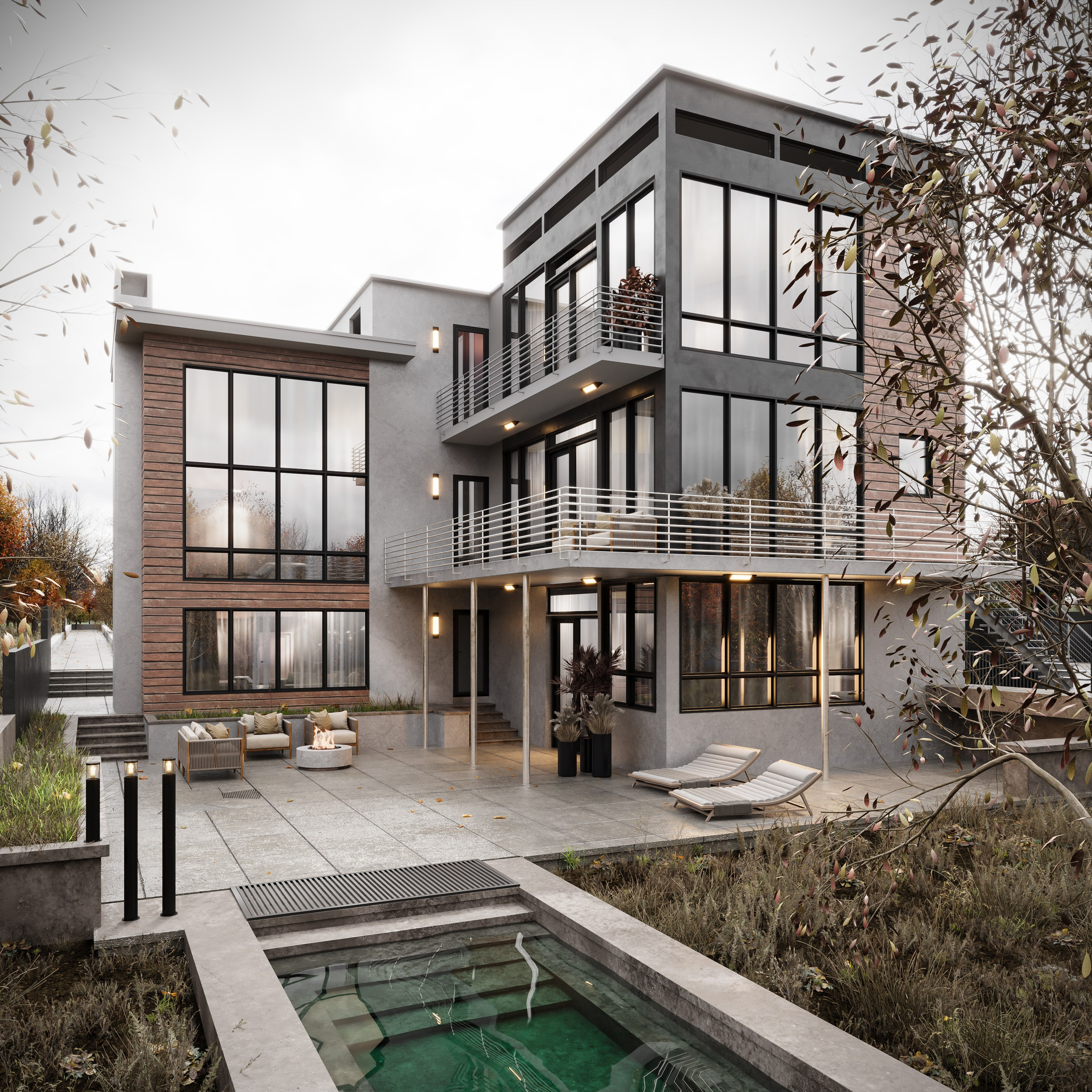 House with a swimming pool. 3D визуализация интерьера и архитектурной среды