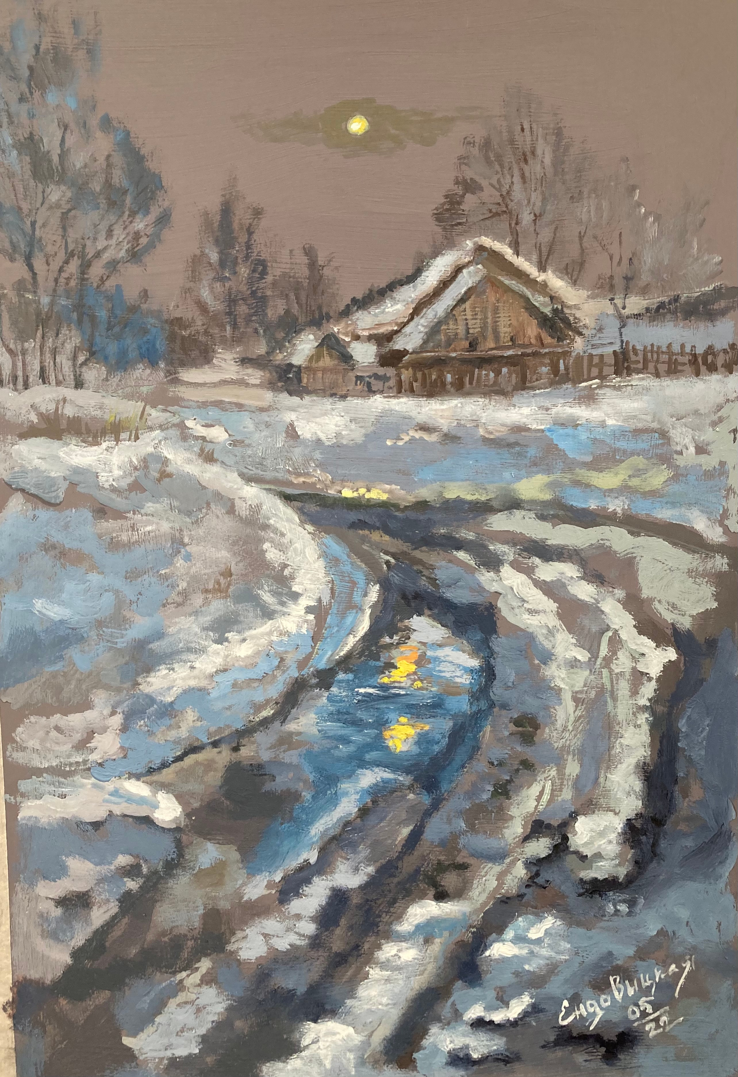 24. Зима на хуторе Копанском. Масло, картон. 30х40 см