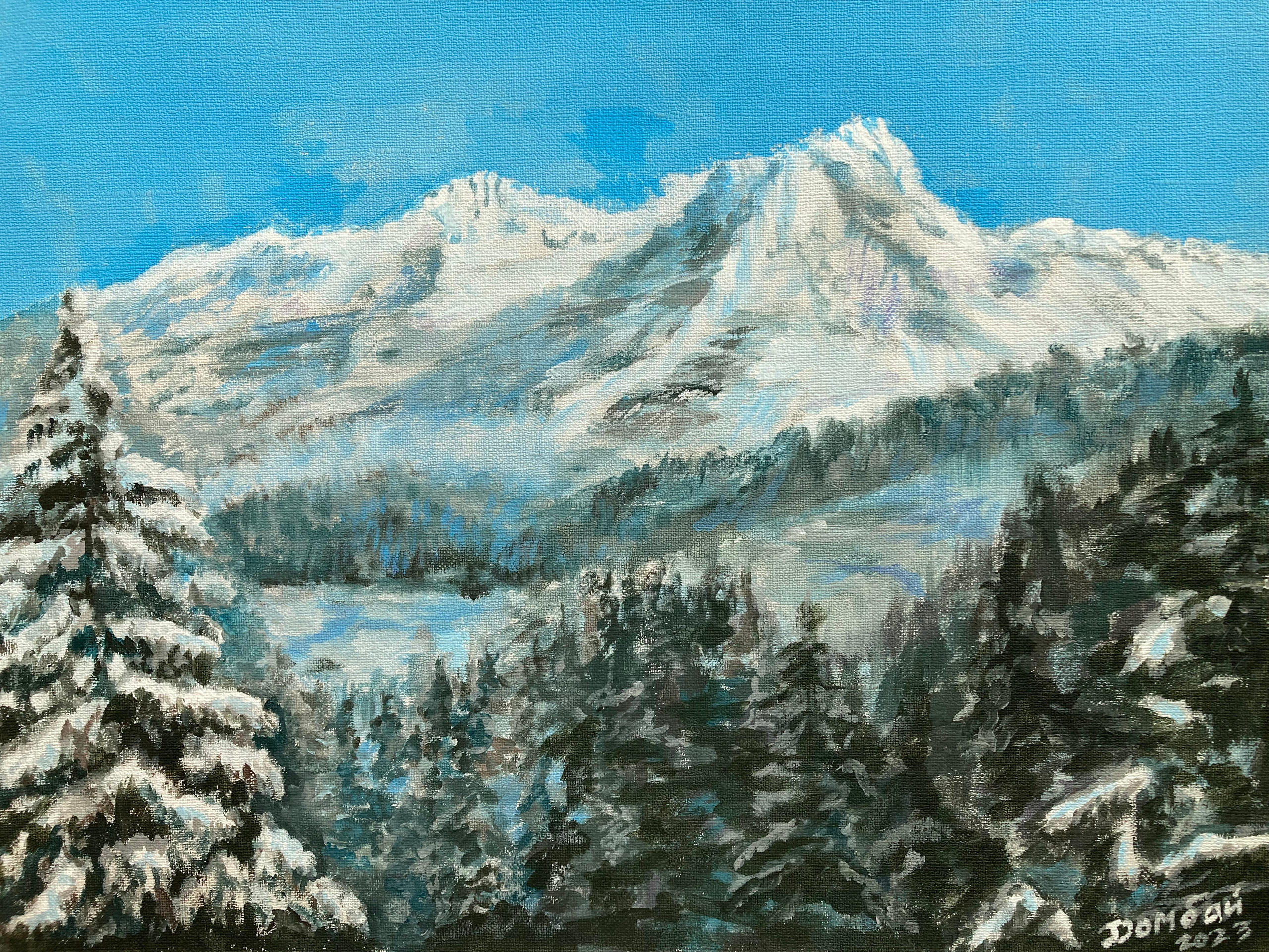 122. Зимний Домбай. Акрил, холст, 35х45 см, 2023 г.