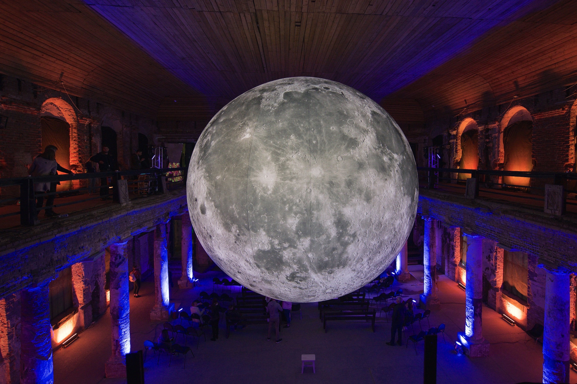 Science Fest in Annenkirche. The layout of the moon in the center of the hall.