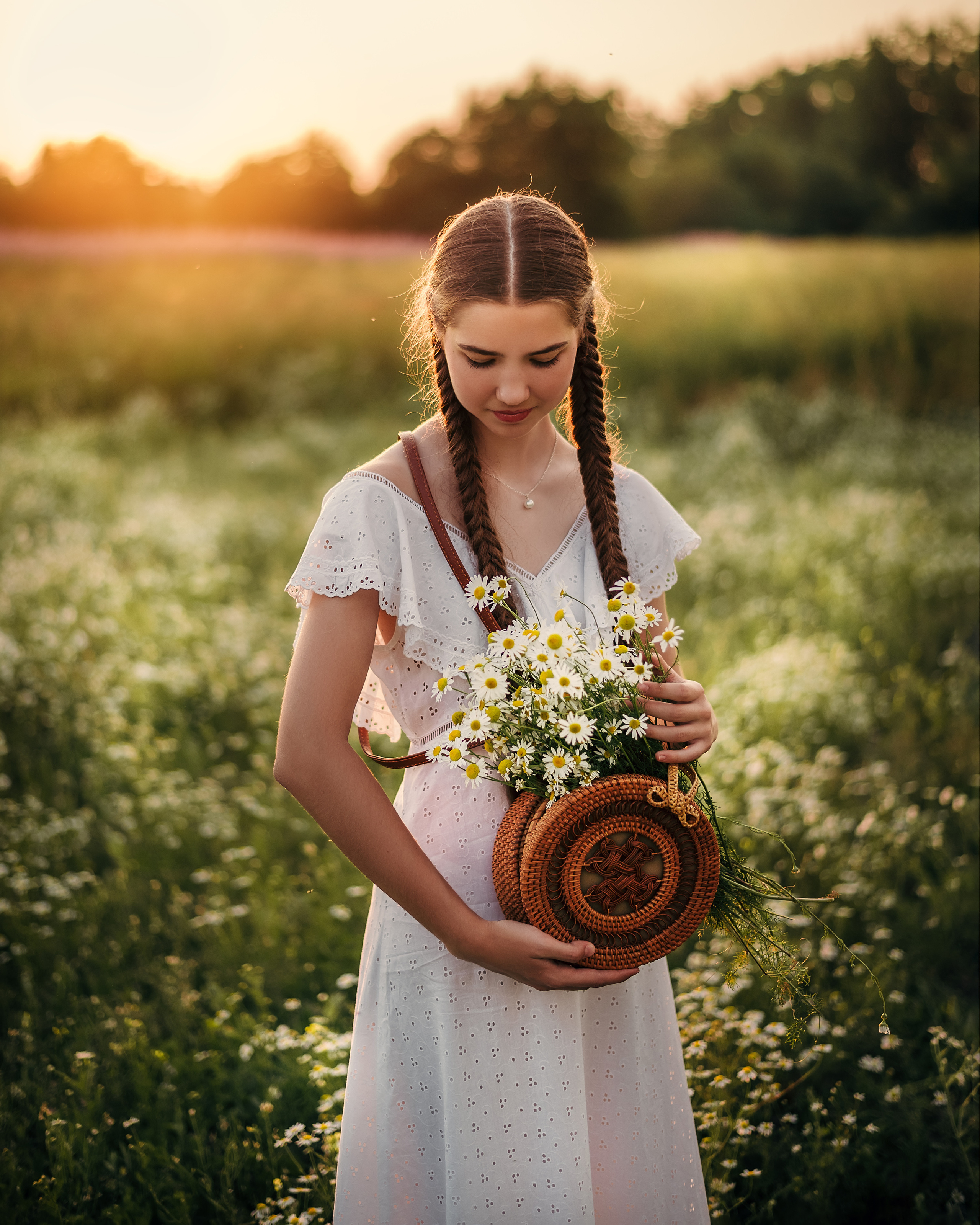 Эмилия, поле иван-чая и ромашек. Фотограф в Санкт- Петербурге Мария Золотарь