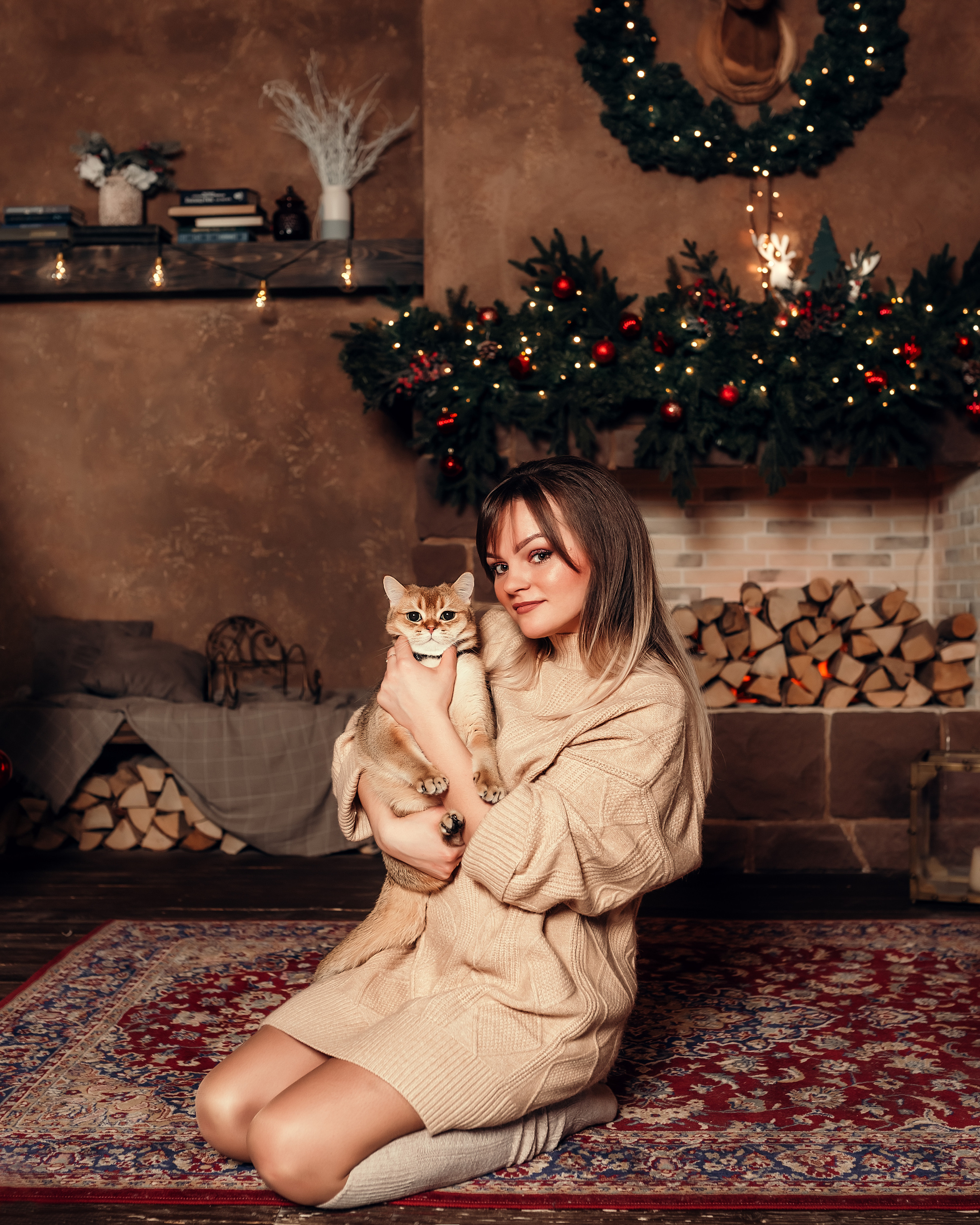Новогодняя с котиком, студия Beverly Hills. Фотограф в Санкт- Петербурге Мария Золотарь