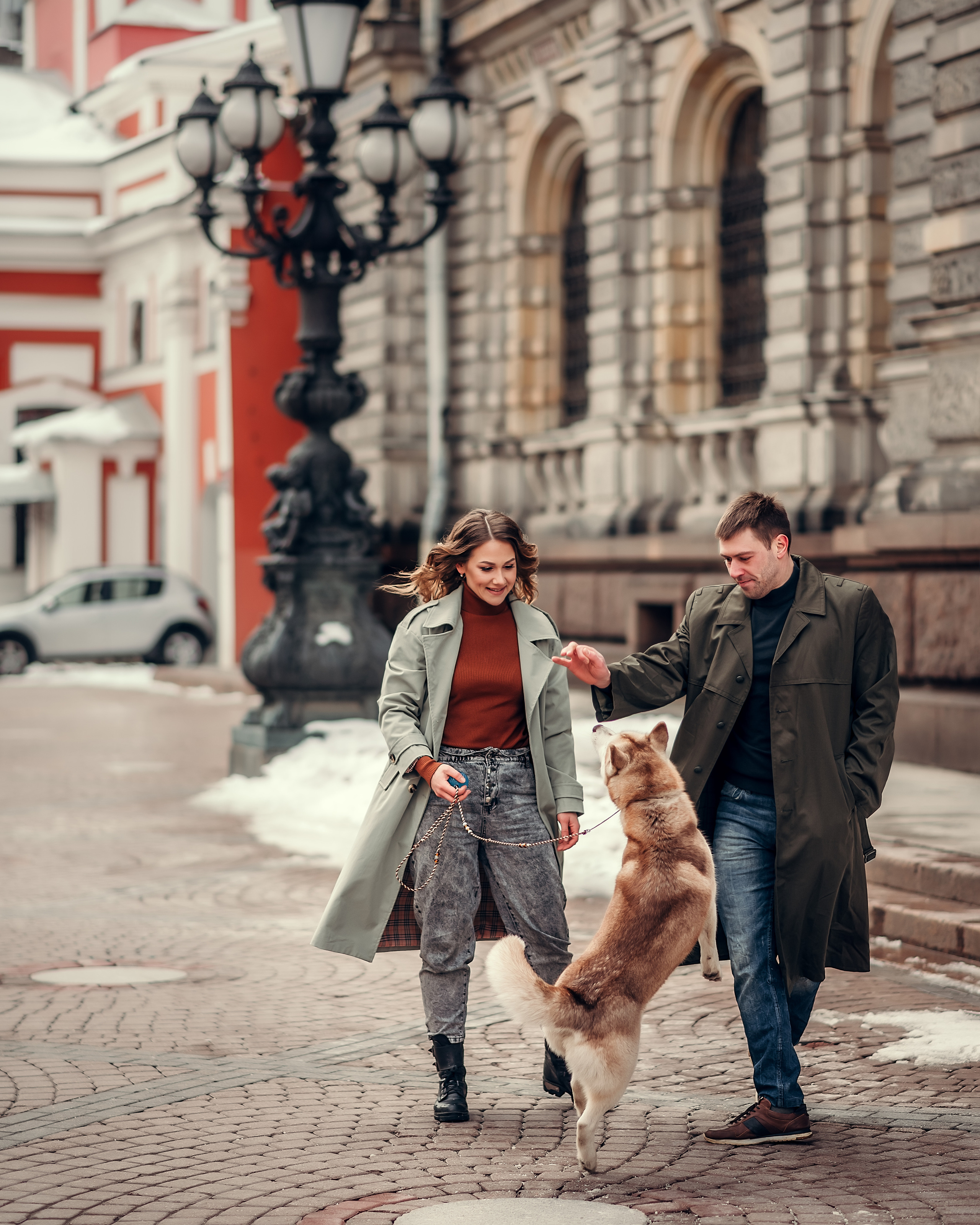 Надя, Денис и хаски Марго, Соляной переулок. Фотограф в Санкт- Петербурге Мария Золотарь