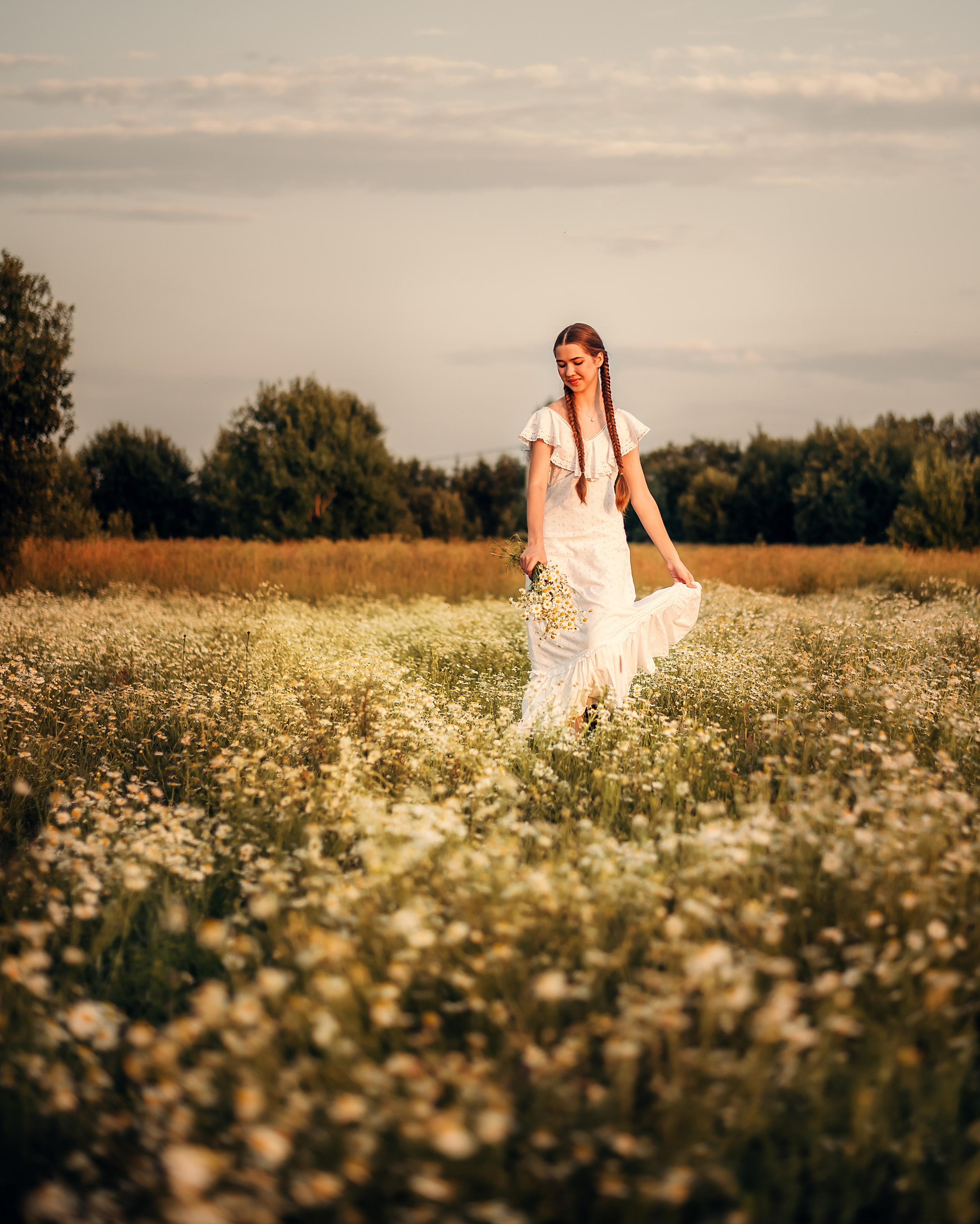 Эмилия, поле иван-чая и ромашек. Фотограф в Санкт- Петербурге Мария Золотарь