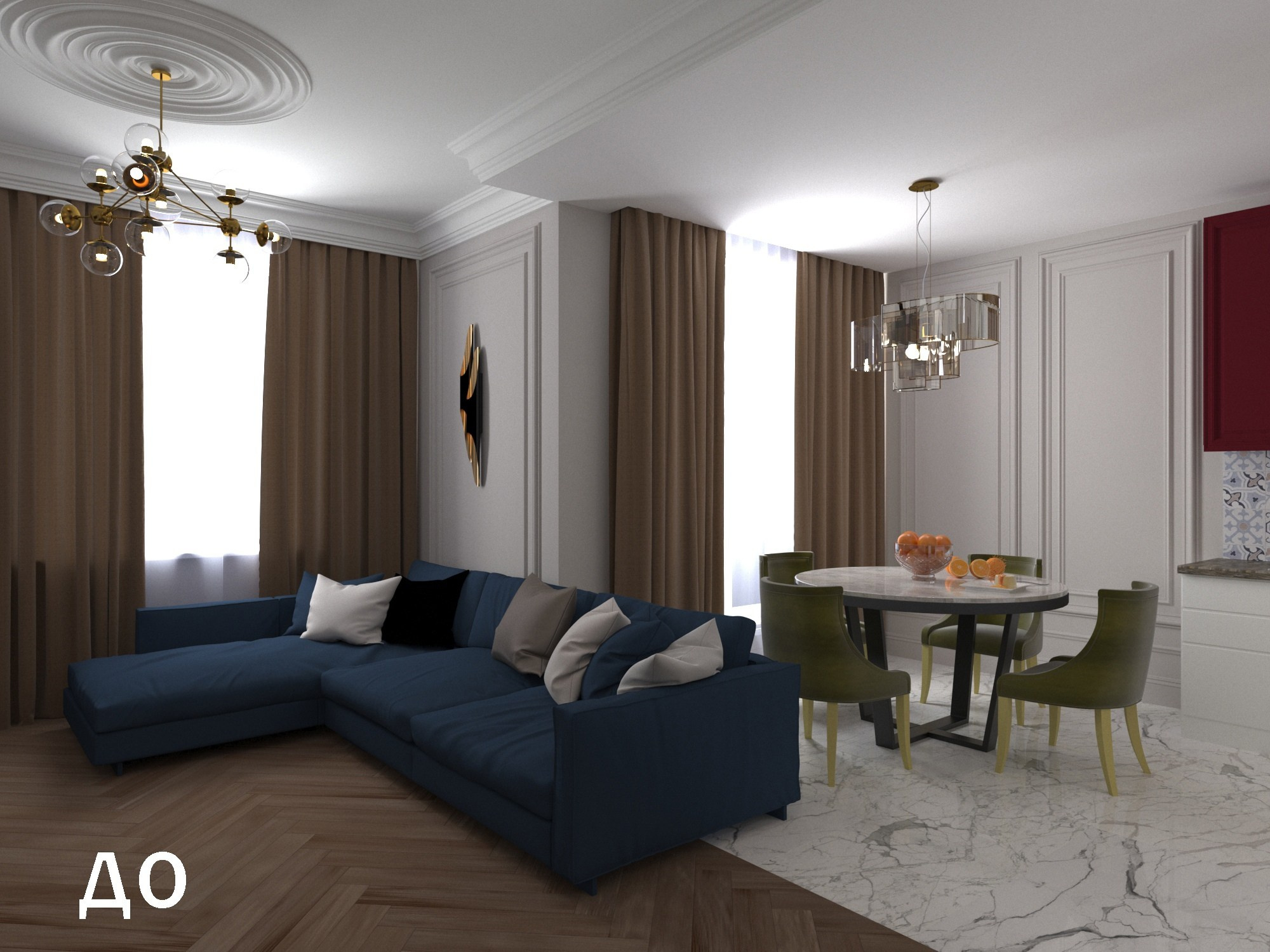 Визуализация кухни — гостиной 30 m². Заказать 3d визуализацию интерьеров — Дарья Веденёва