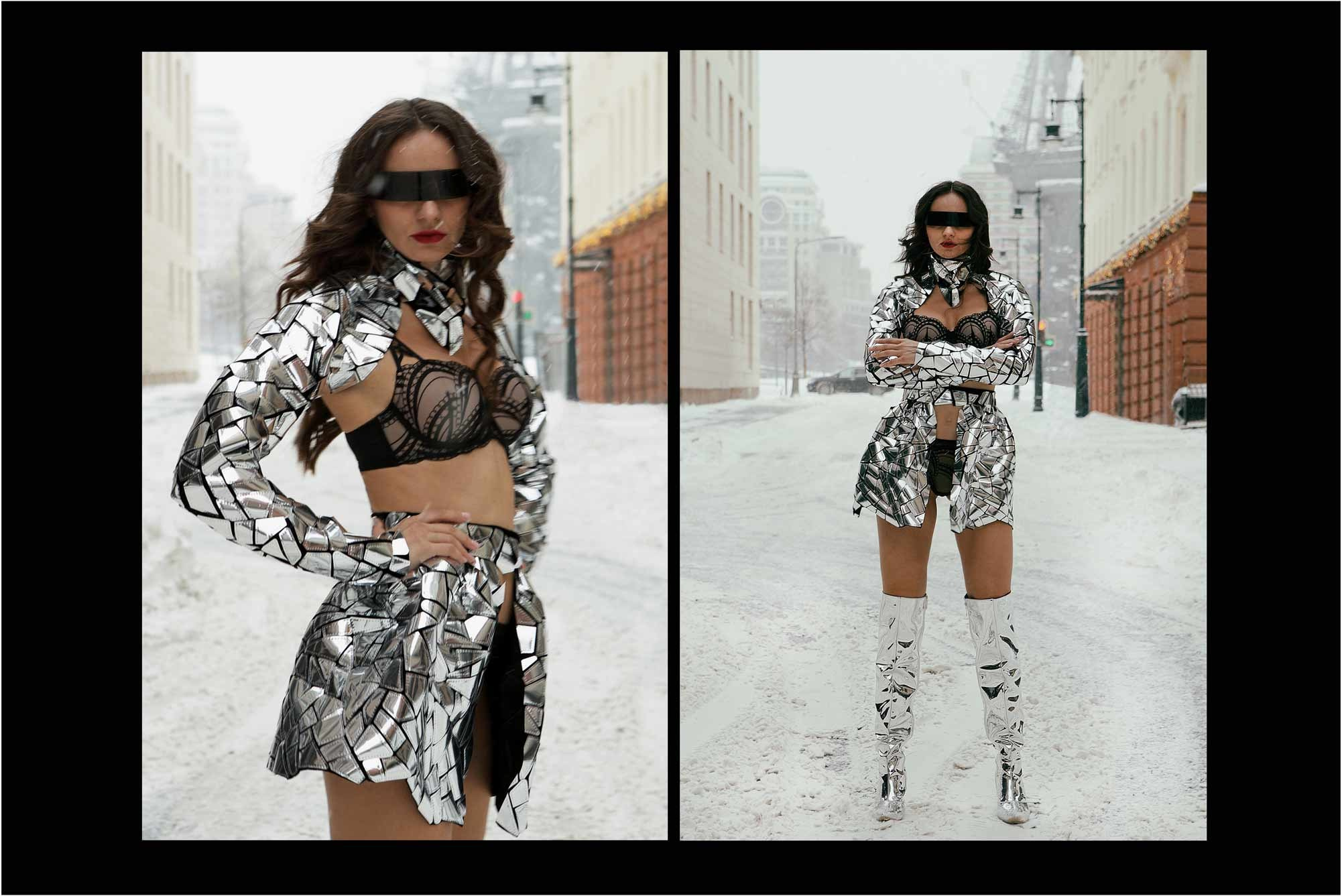 "зимний линжери", lingerie "Coquette Revue", зимняя стрит съемка 