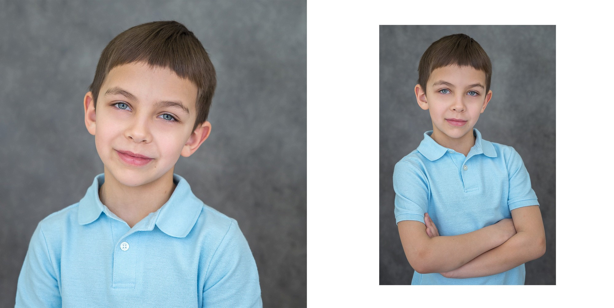 Портрет выпускника детского сада на сером однородном фоне