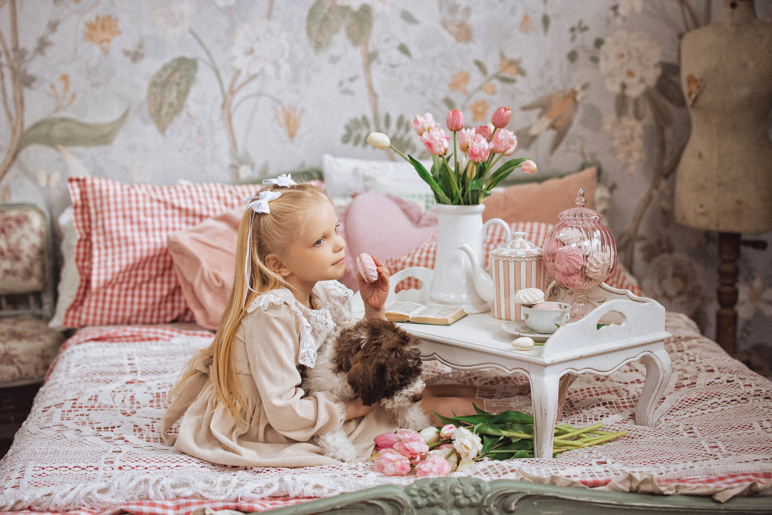 Фотосессия с щенками Лаго́тто-романьо́ло, в Винтажной фотостудии город Краснодар. Семейный и детский фотограф в Краснодаре Анна Трашкова