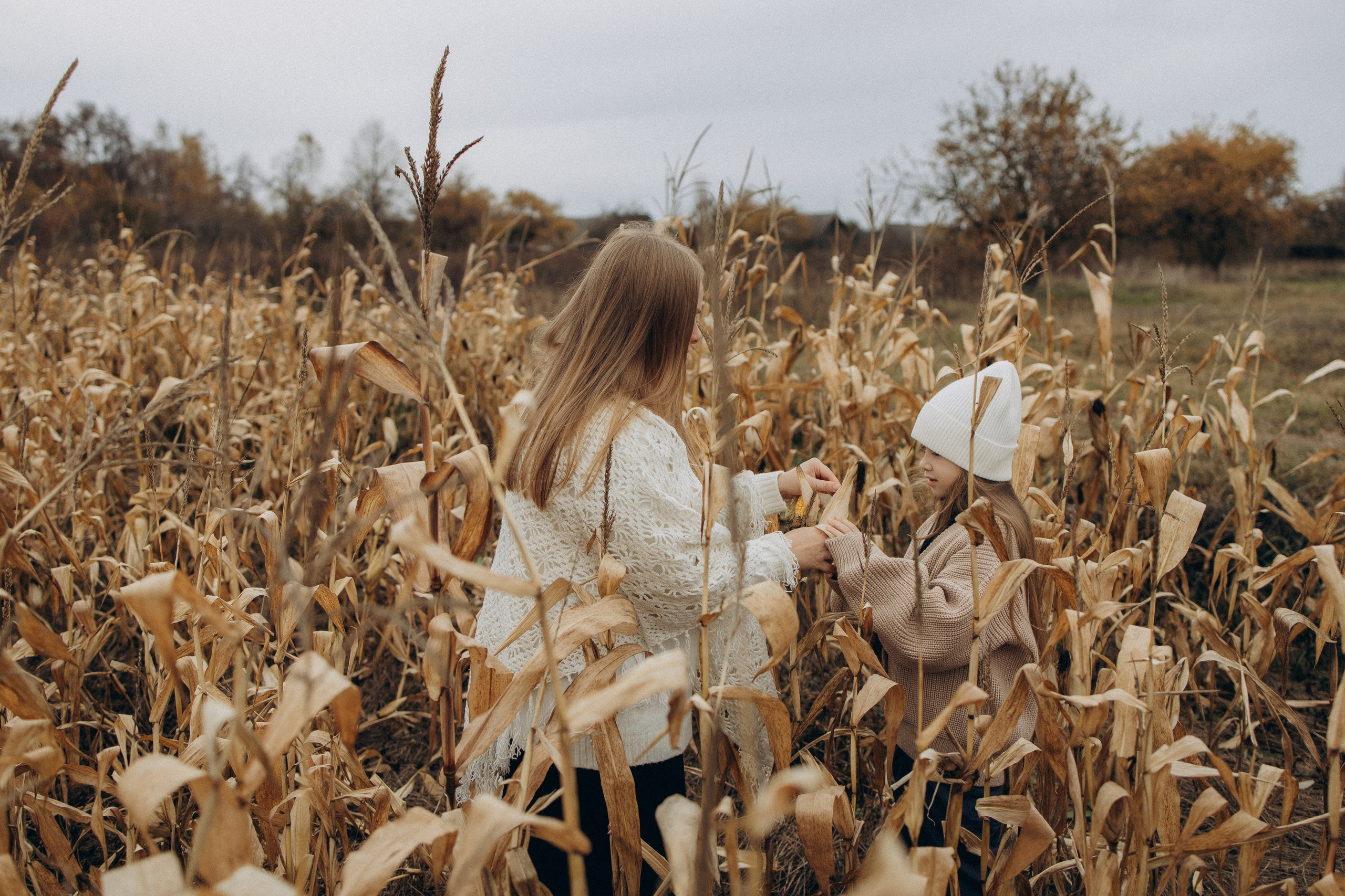 Оля, Ксюша и кукуруза. Фотограф Елена Рябцева