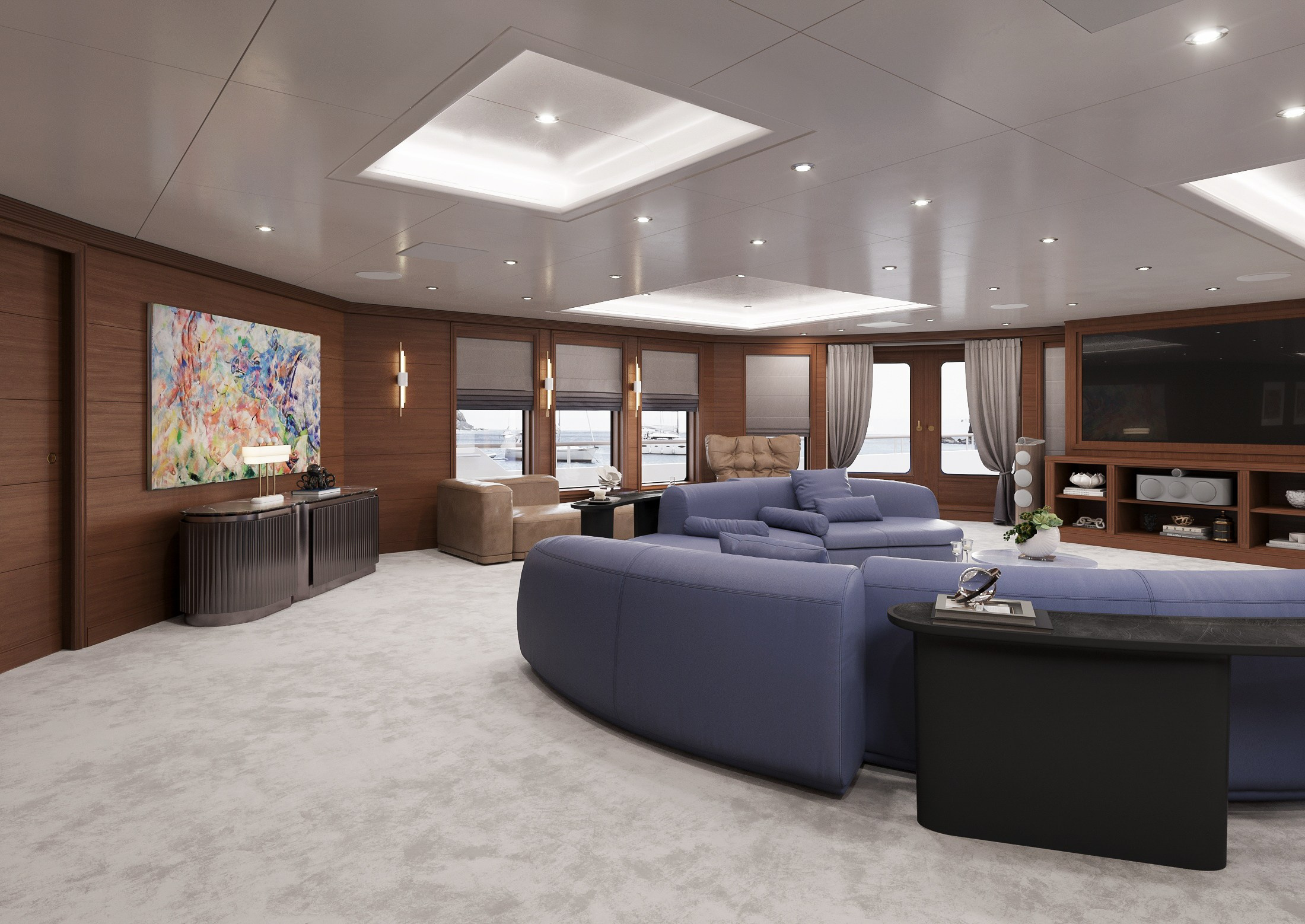 3 варианта гостиной на яхте. Дизайн Марина Павлюченкова. 3D визуализатор интерьеров Ксения Жарко