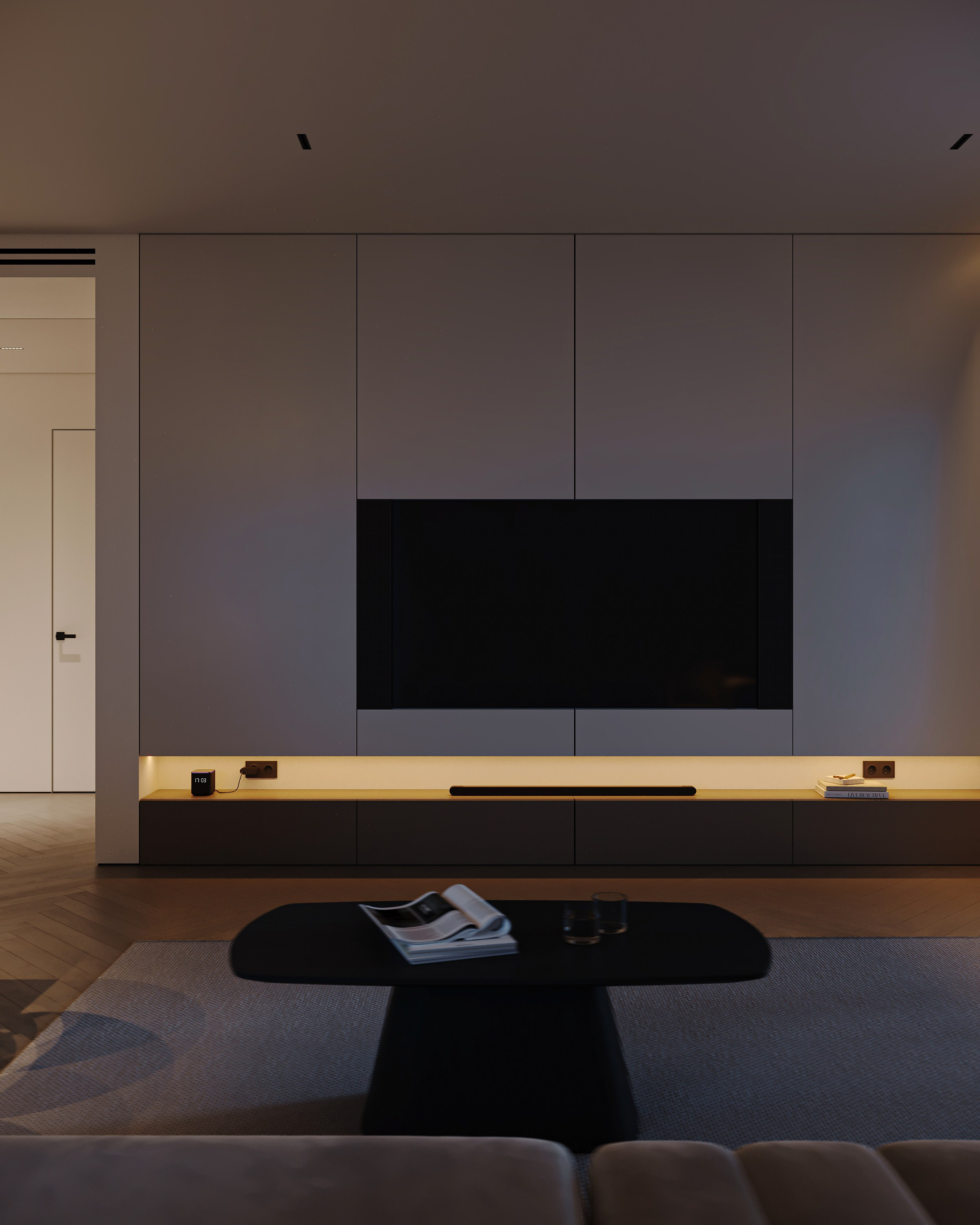 ТВ-зона в стиле минимализм в кухне-гостиной