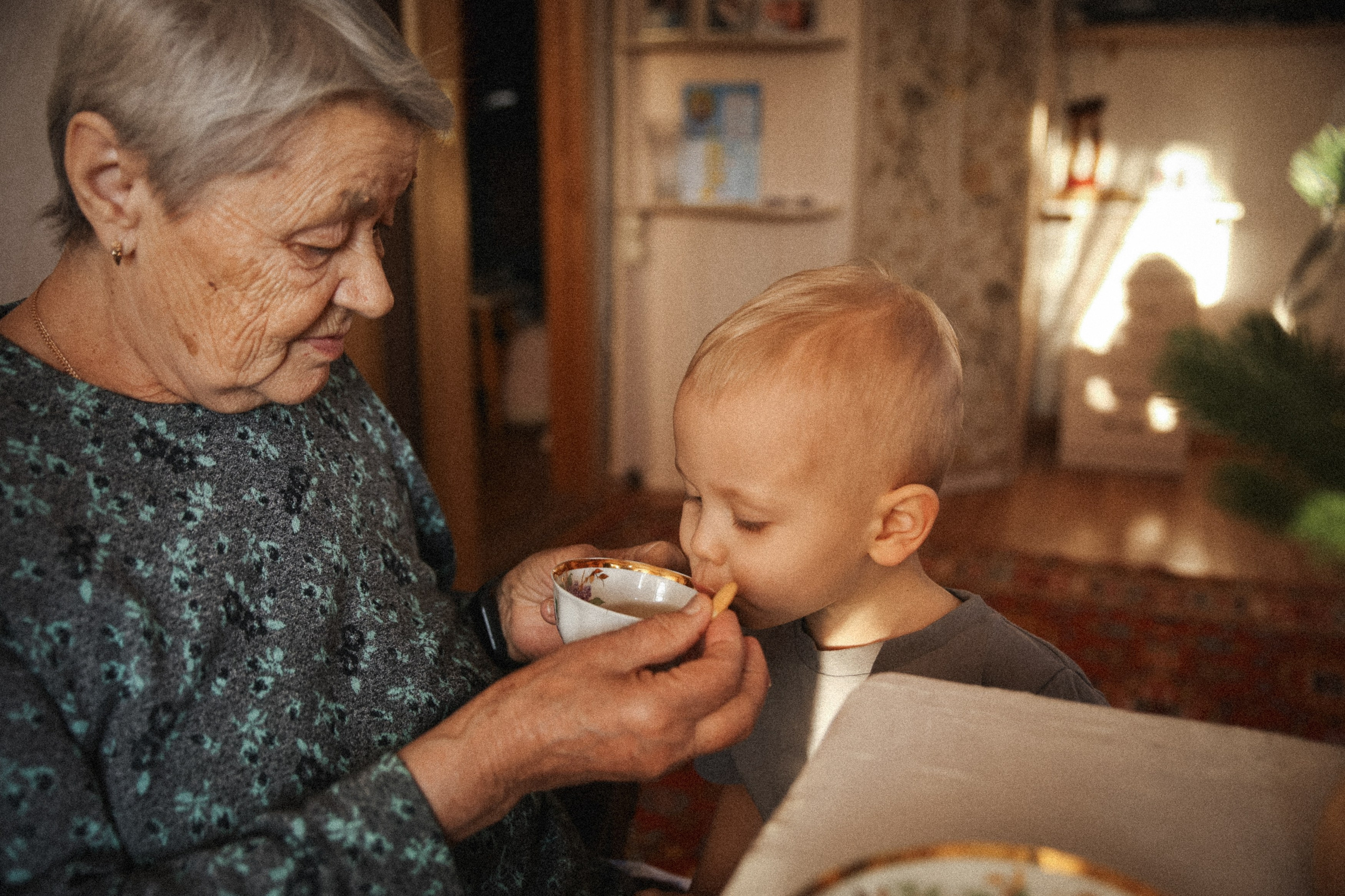 Семейная фотосессия домашняя фотосессия бабушка в гостях у бабушки. Фотограф Владимир Москва