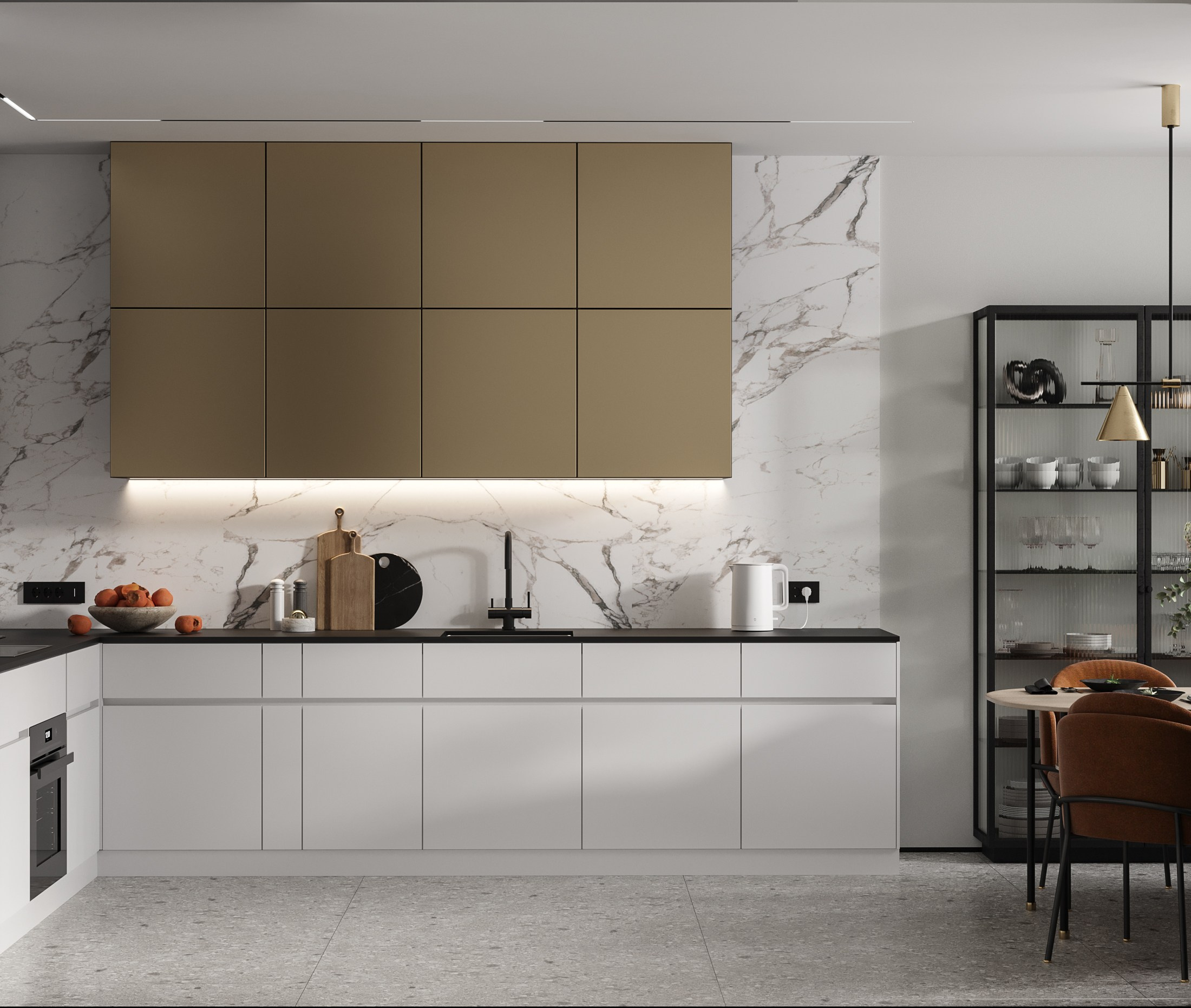 3Д визуализация кухни в квартире современном стиле 