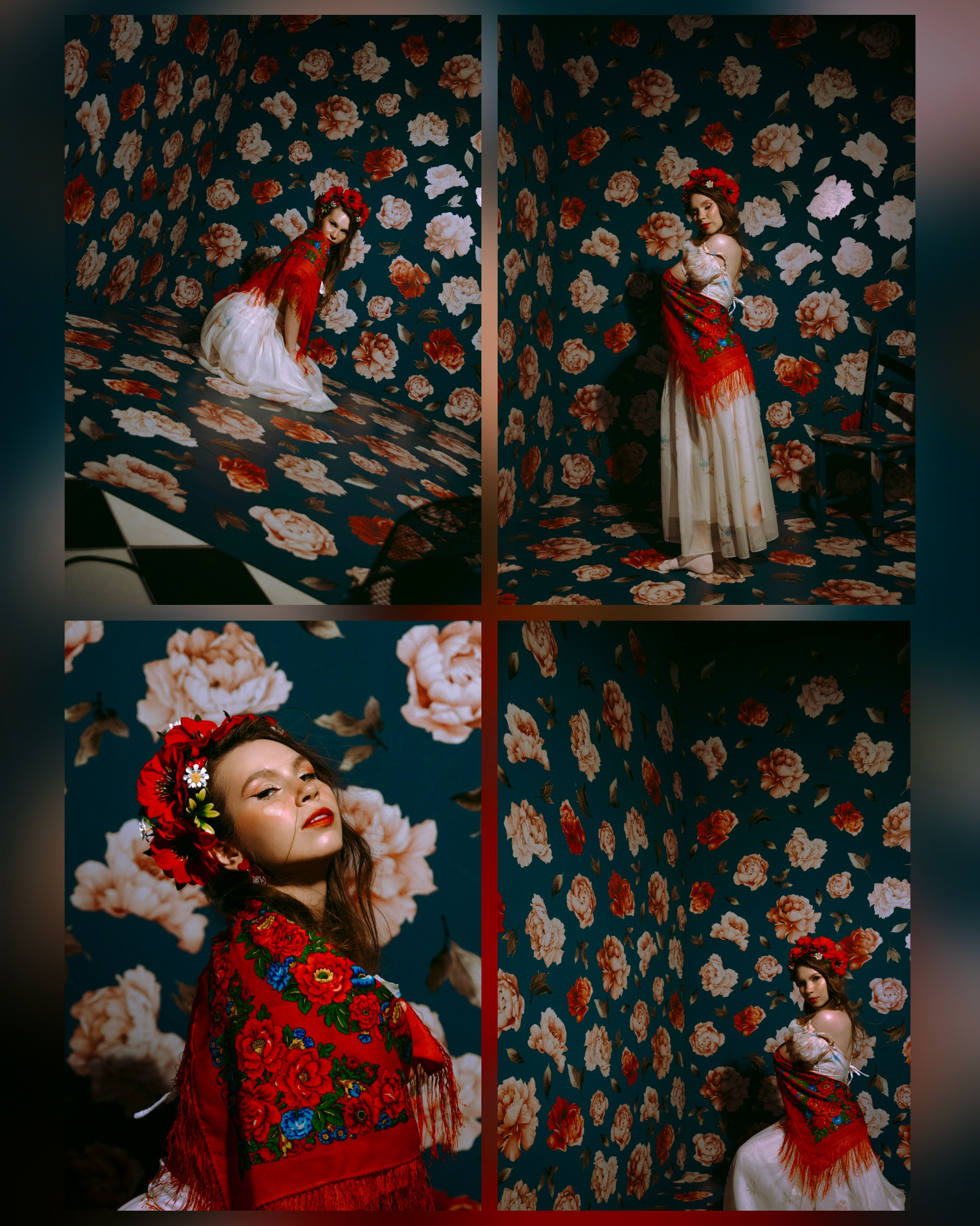 девушка в красном платке на фоне расписанной стены