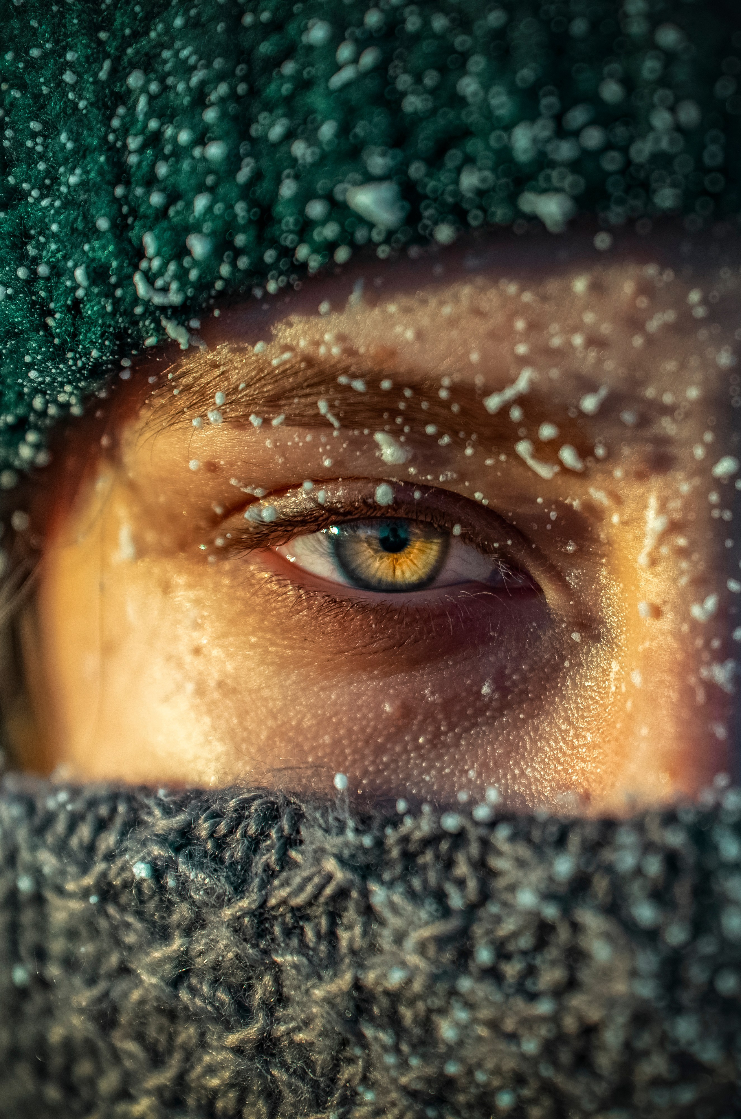 Макро фото глаза в закатном солнце