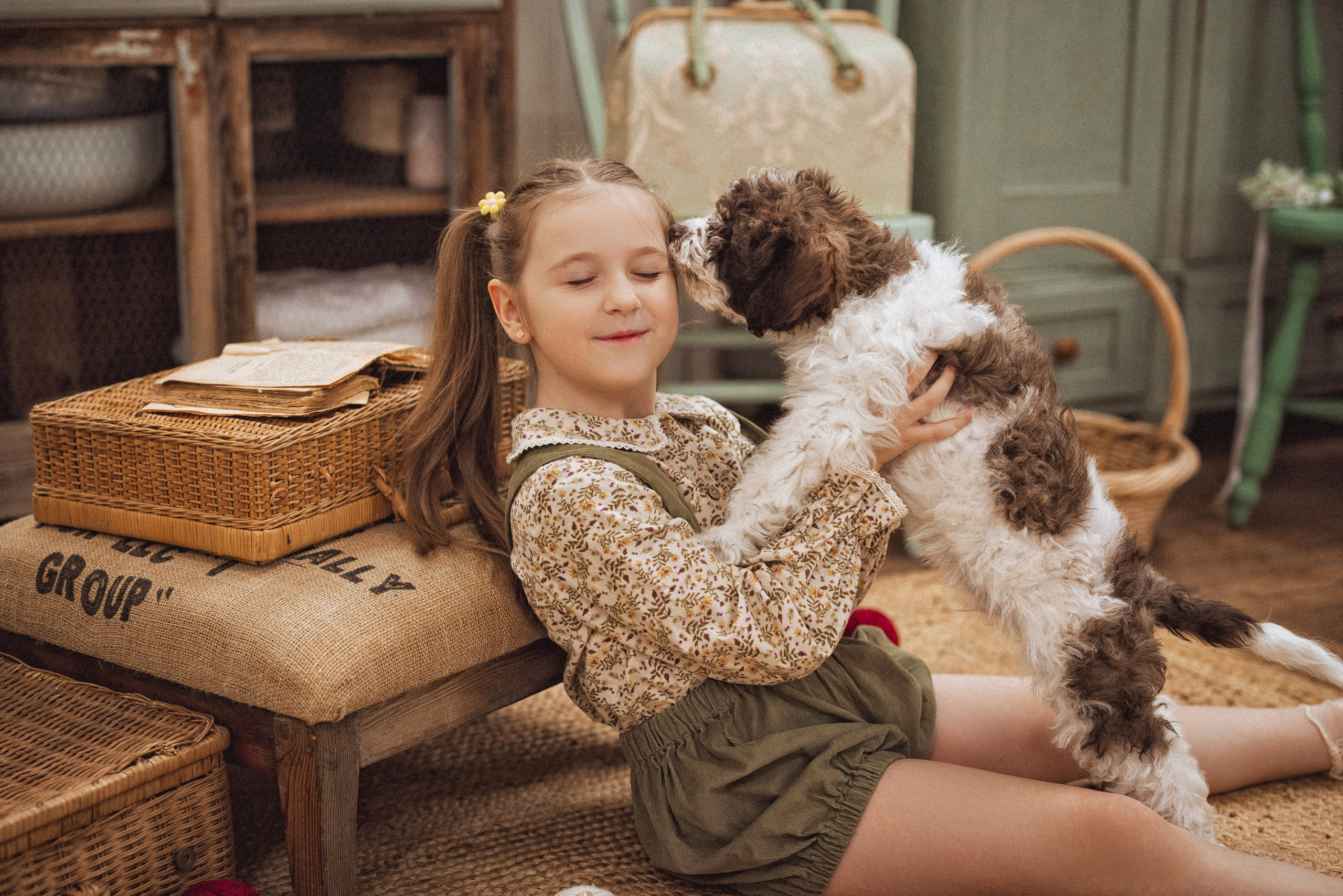 Фотосессия с щенками Лаго́тто-романьо́ло, в Винтажной фотостудии город Краснодар. Семейный и детский фотограф в Краснодаре Анна Трашкова