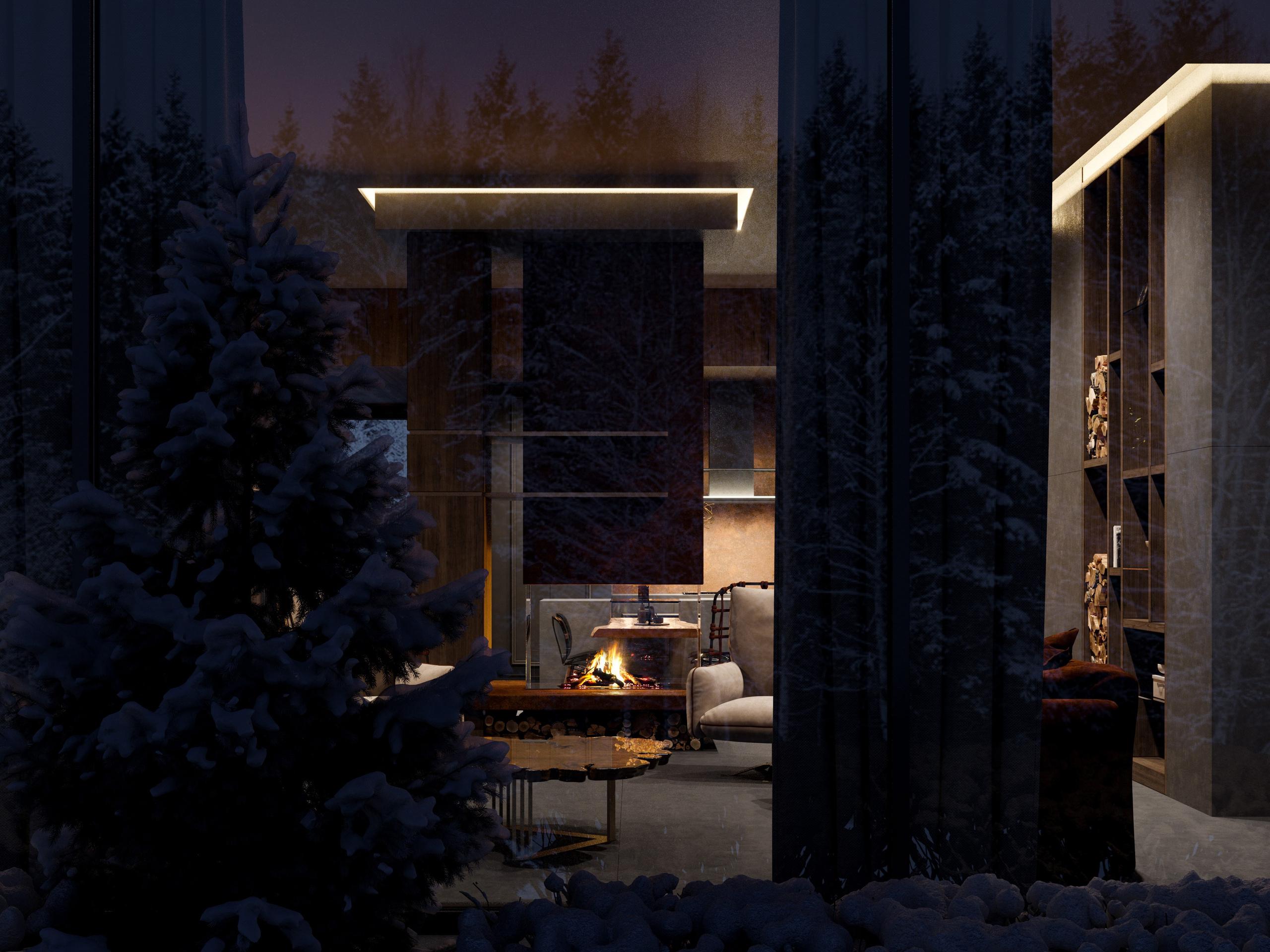 Темный Минимализм: 3D Визуализации Загородного Дома с Деревянной Отделкой. Визуализатор интерьера в Москве | Брагин Кирилл