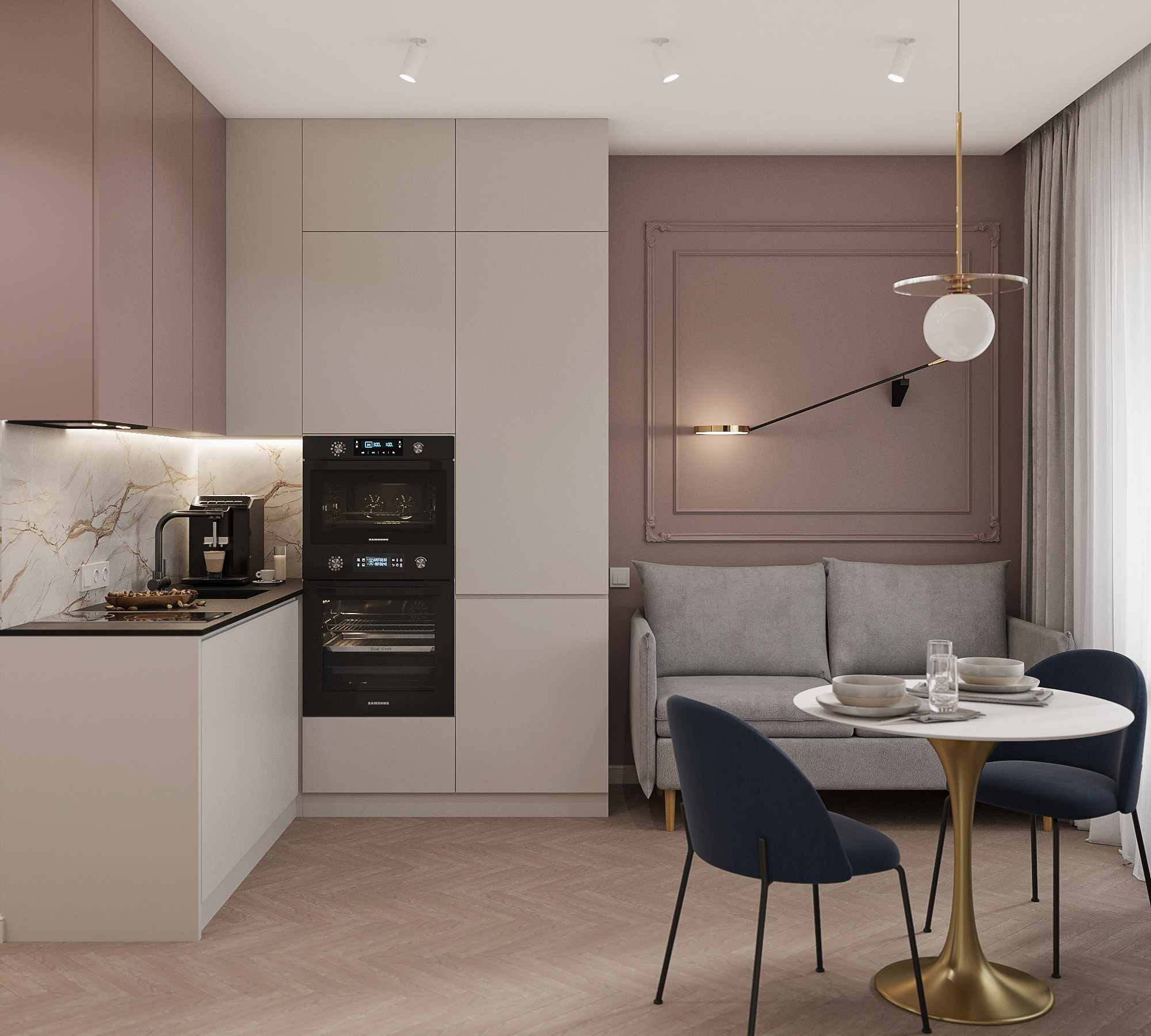 Однакомнатная с яркими акцентами. Интерьерный 3Д Визуализатор Маргарита Оберемко