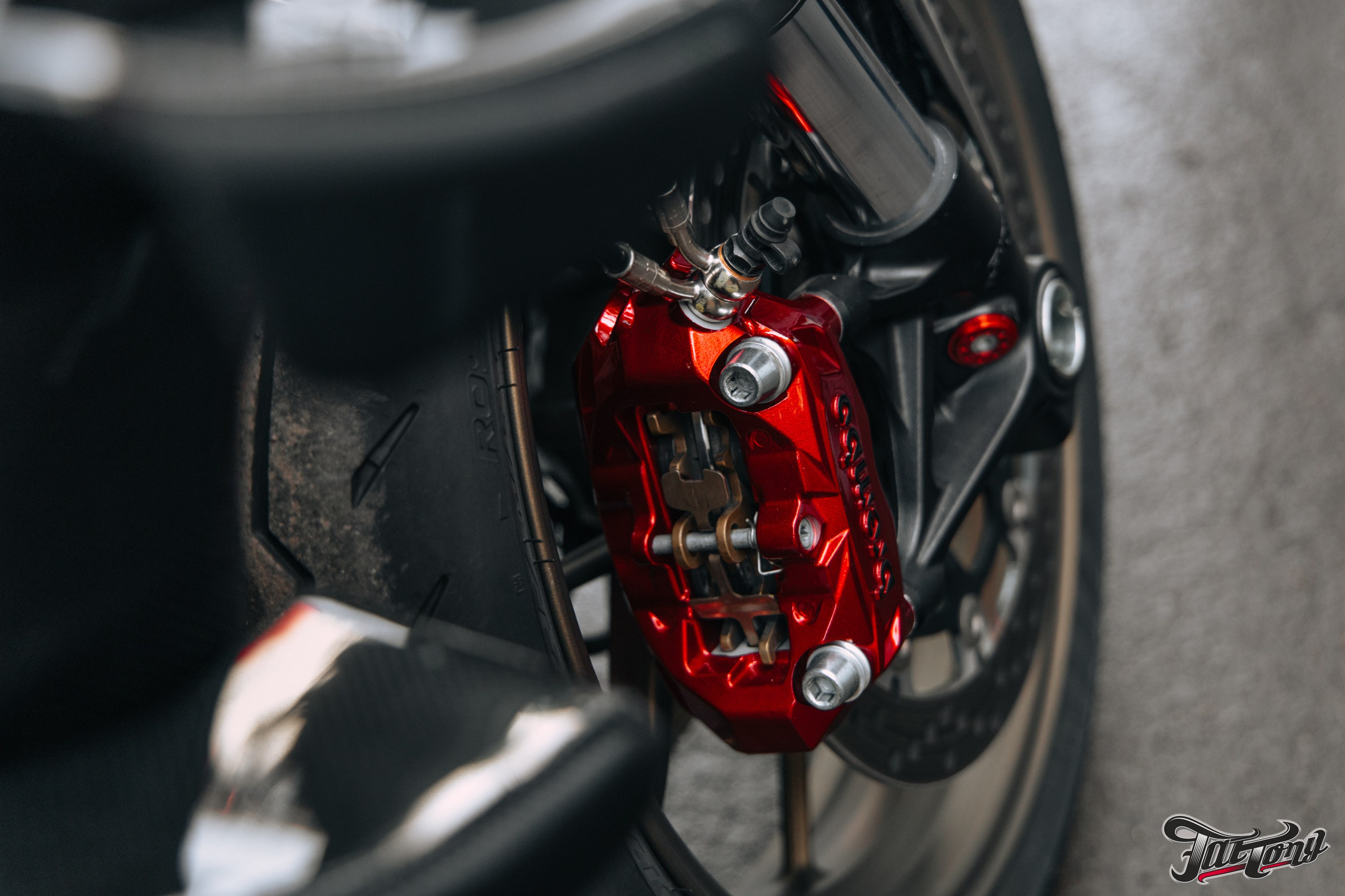 Ducati Streetfighter V2 окрас деталей в красный кэнди и черный мат. DeLorein