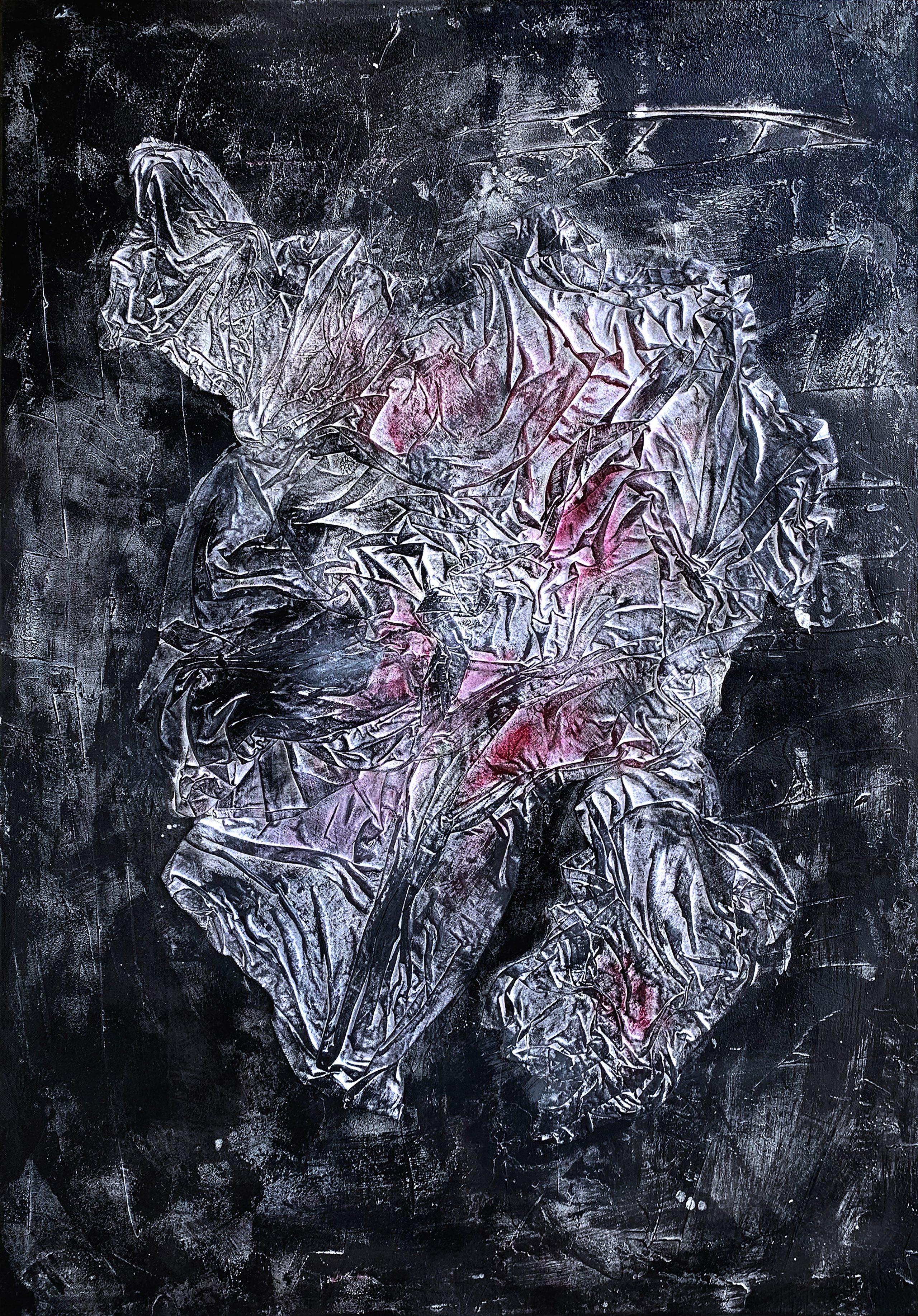 Тонкие материи №1. Акрил, ткань, холст на подрамнике 70х100 см. В частной коллекции