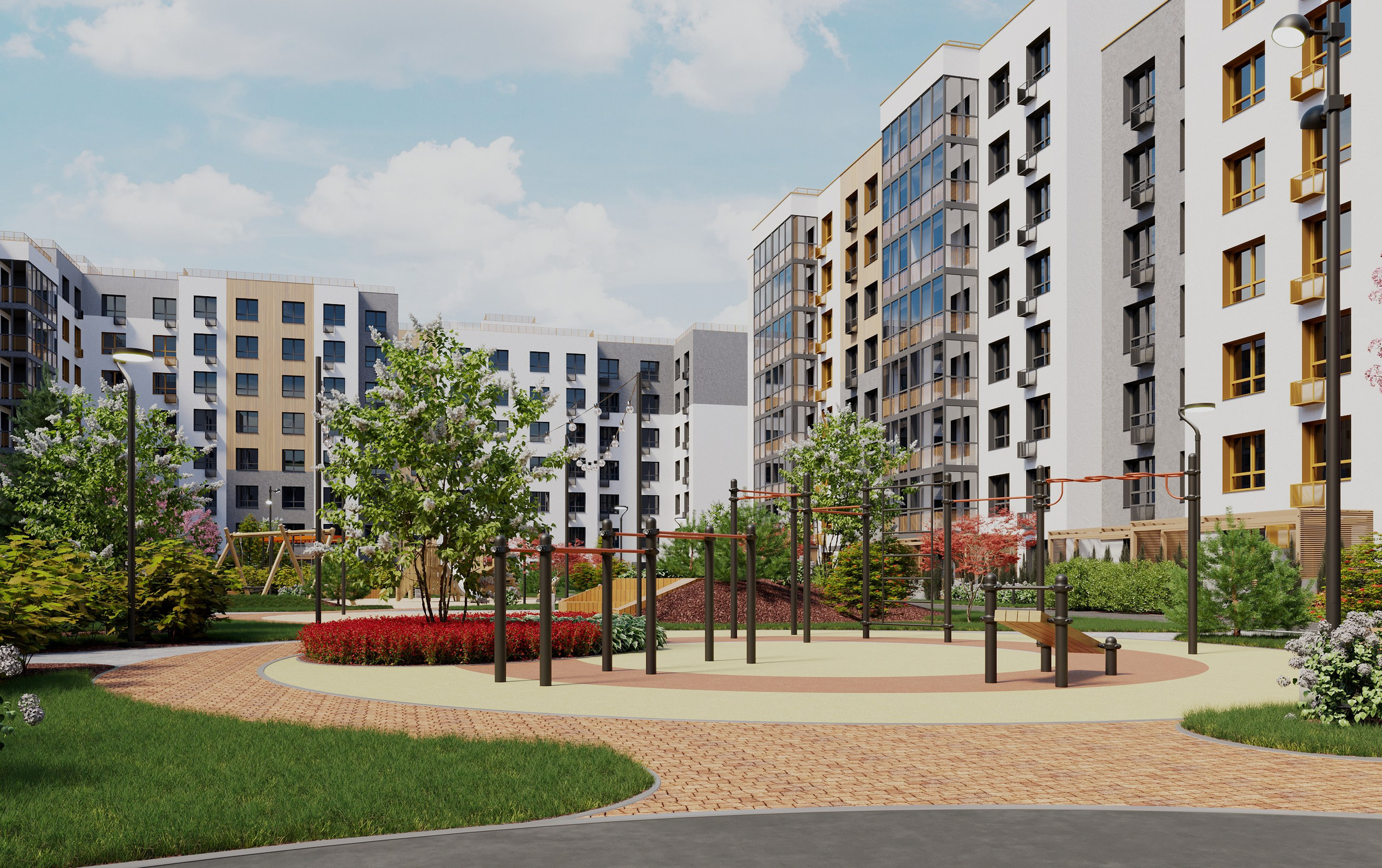 Визуализация двора ЖК Царево City Казань. Архитектор-дизайнер в Казани