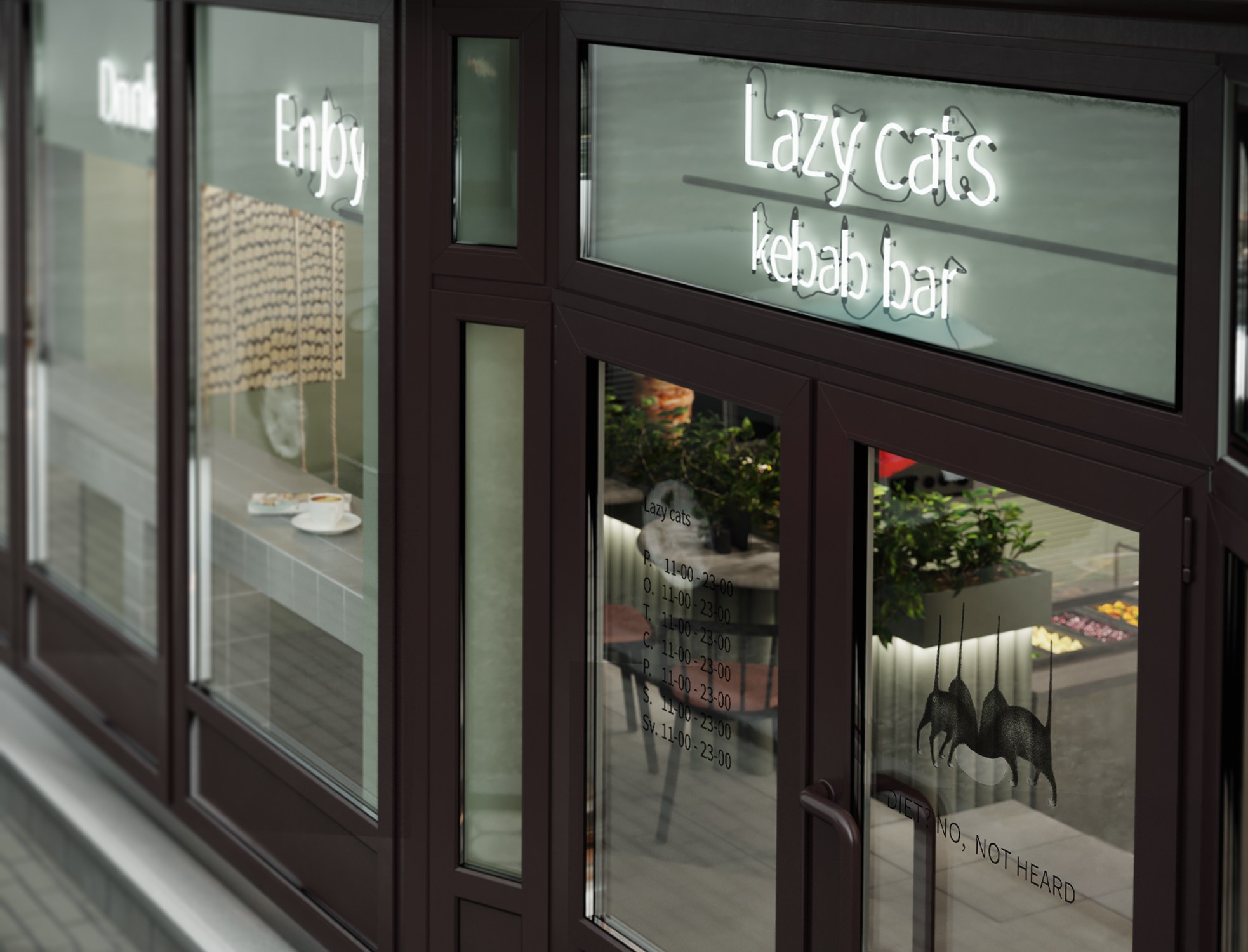 Lazy Cats Кебаб кафе. Дизайн Марина Павлюченкова. 3D визуализатор интерьеров Ксения Жарко