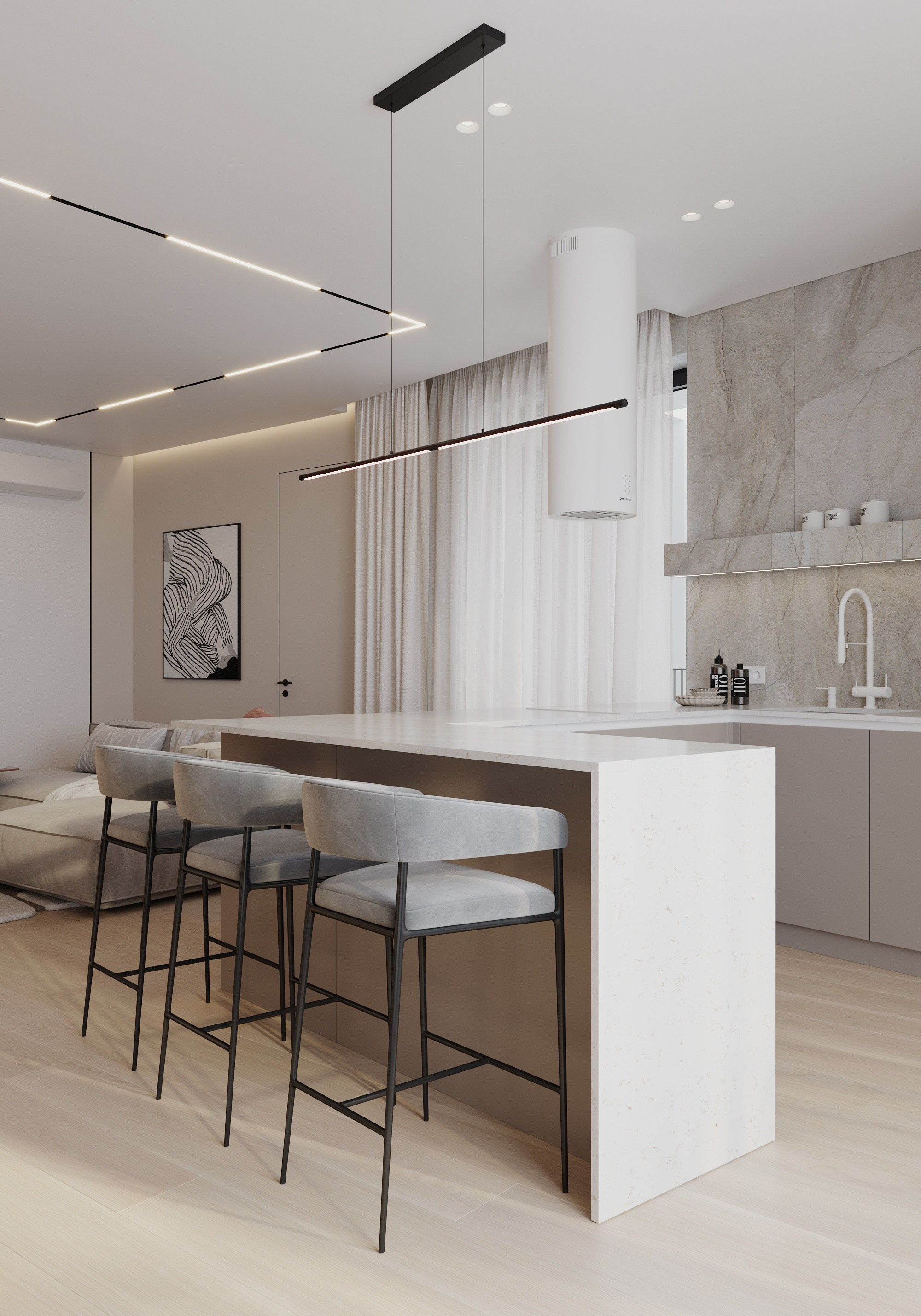 ЖК Море 71.5 кв.м. Дизайн интерьера, 3D-визуализация Владивосток