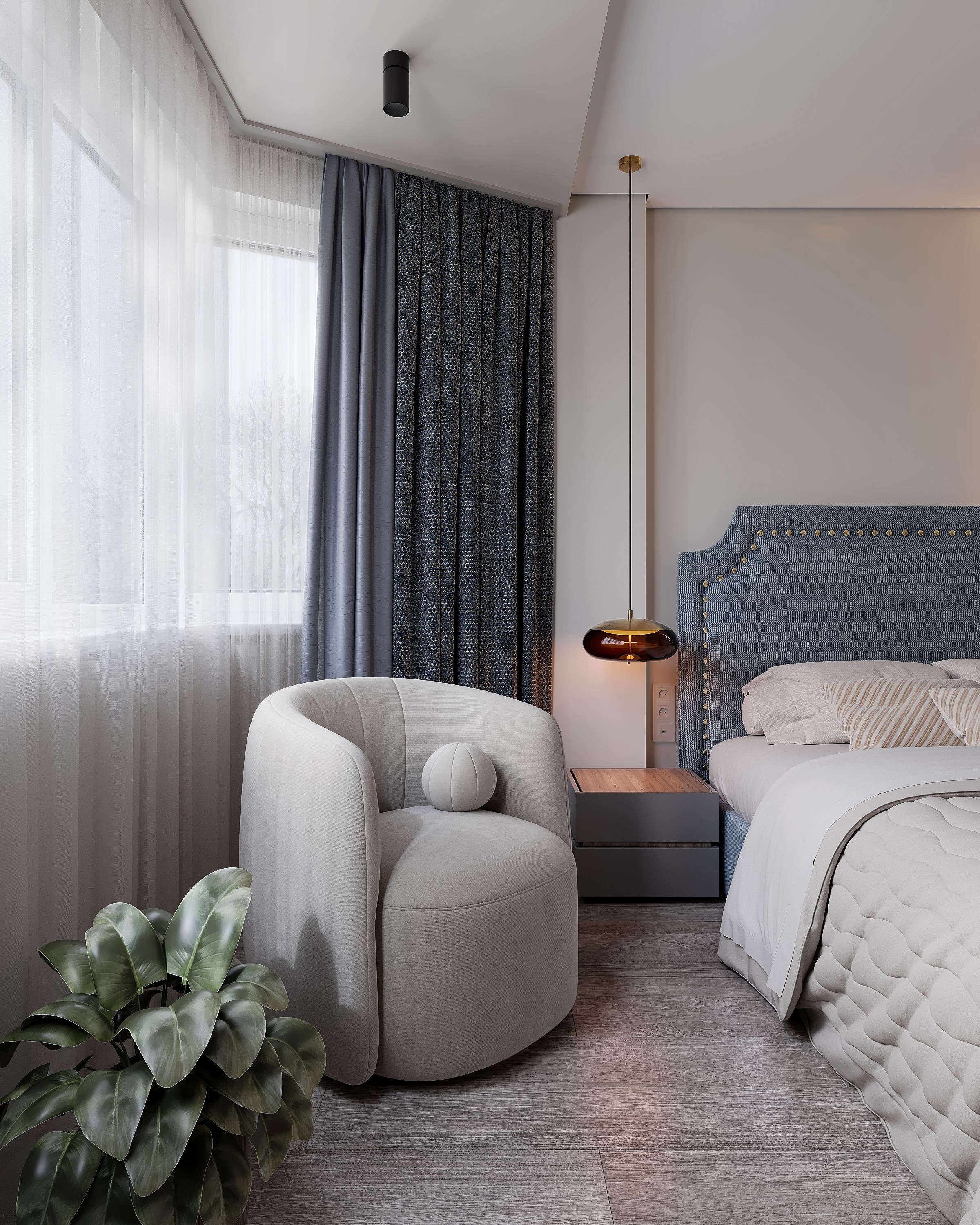 Спальня и гардероб 20 м². 3Д-Визуализация Наталья Макогонова