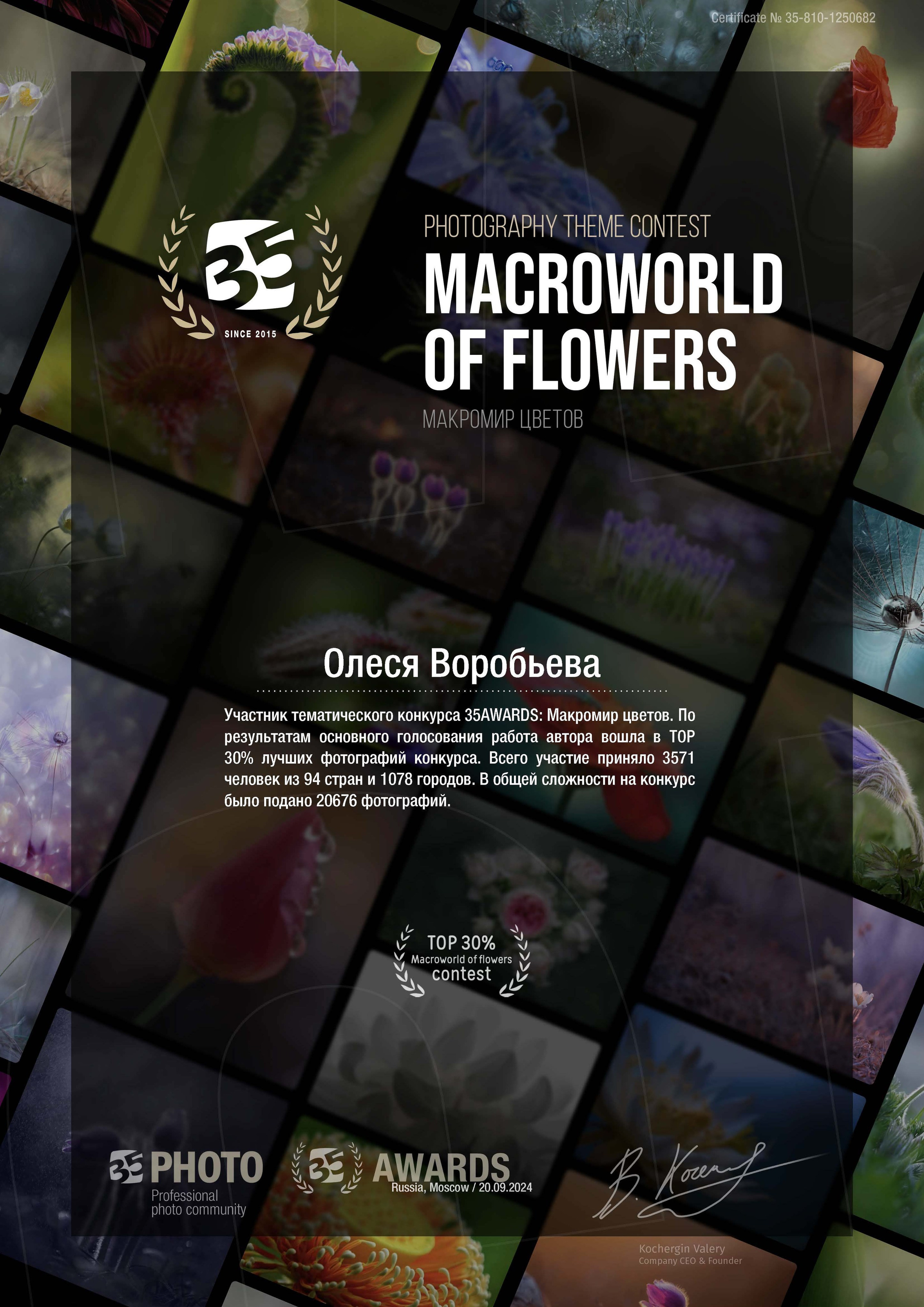 Награды. Фотограф в Туле. Воробьева Олеся