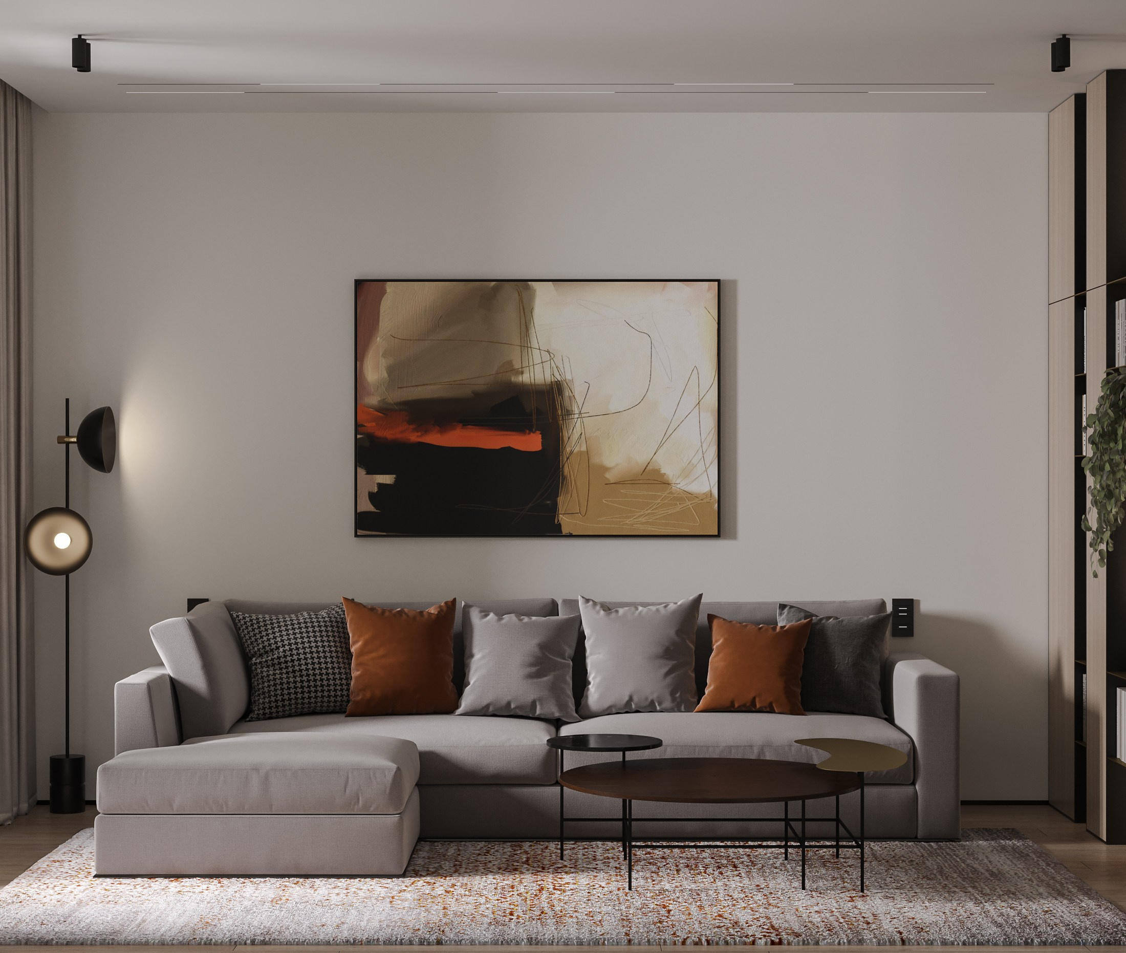 3Д визуализация гостиной в квартире современном стиле 