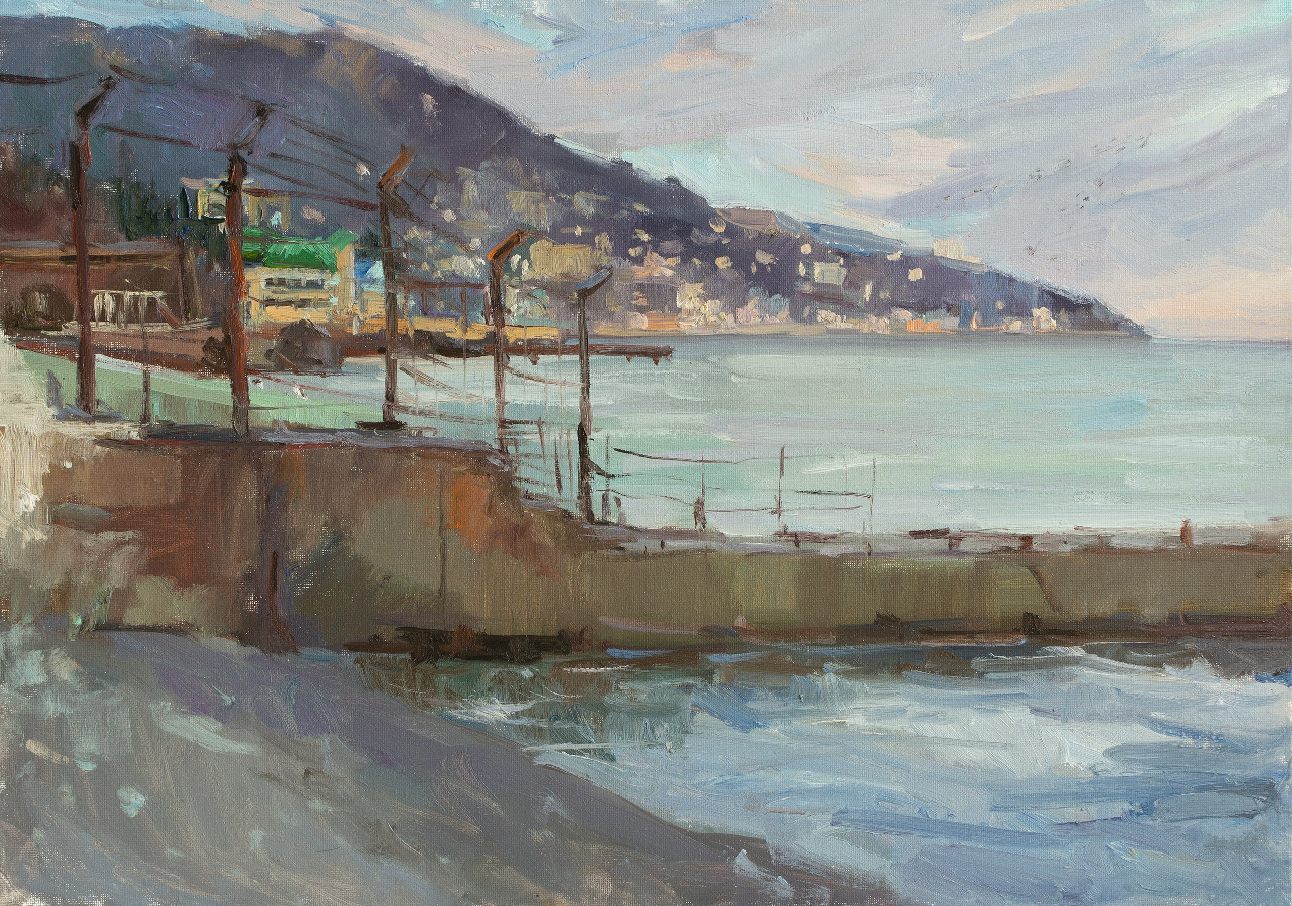 "Пляж Ливадия", холст на картоне, масло 35х50 см, 2025г