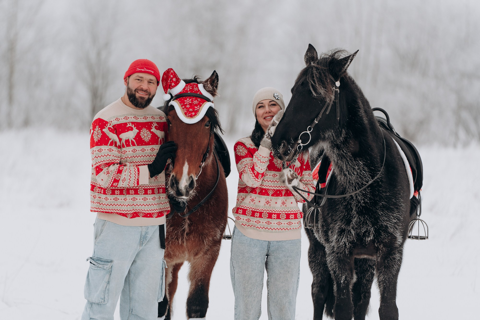 Зимняя фотосессия с лошадьми для двоих. Свадебный и репортажный фотограф в Ярославле Евгений Сальников