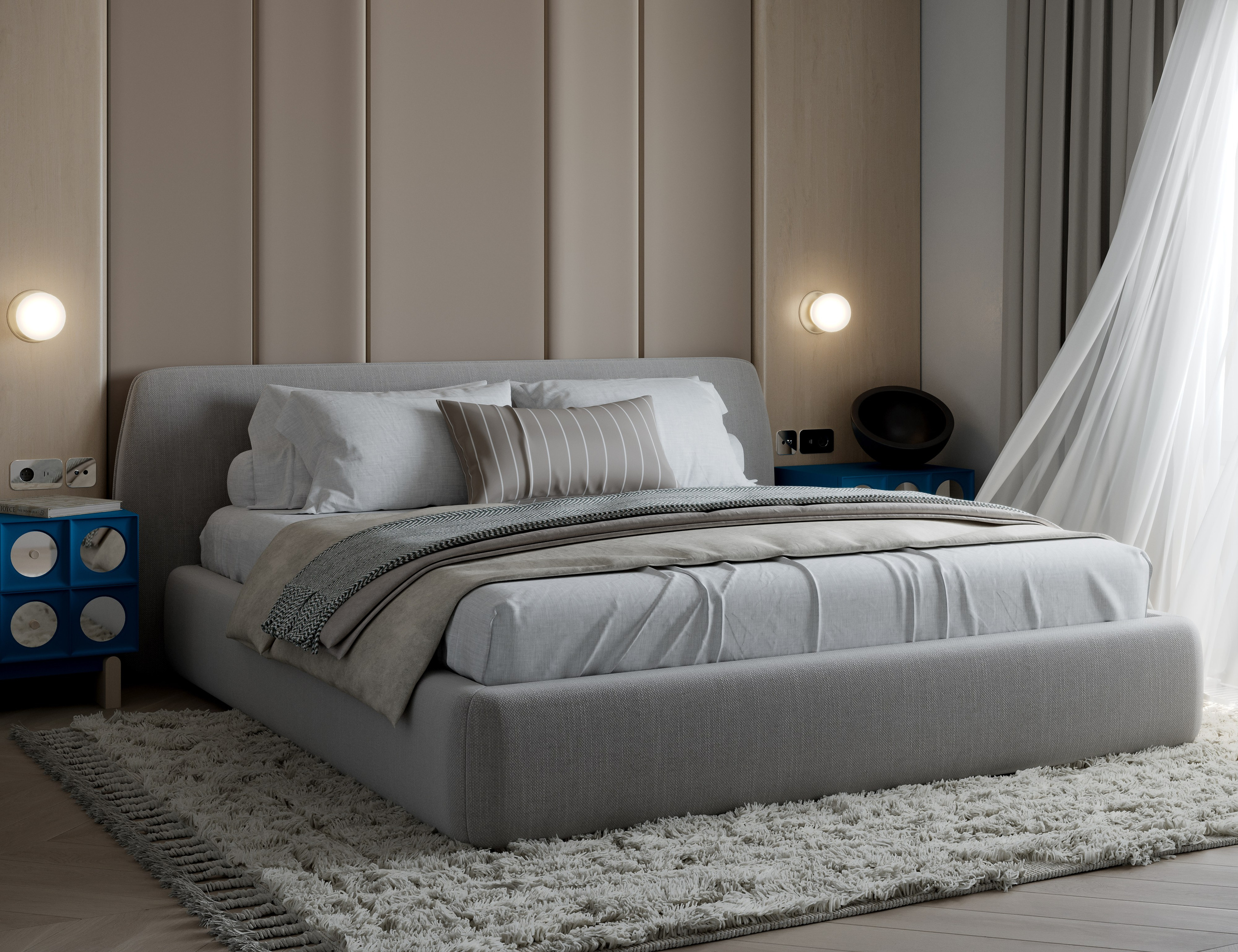 Спальня в мос. области, 2024. 3D визуализация интерьера и архитектурной среды