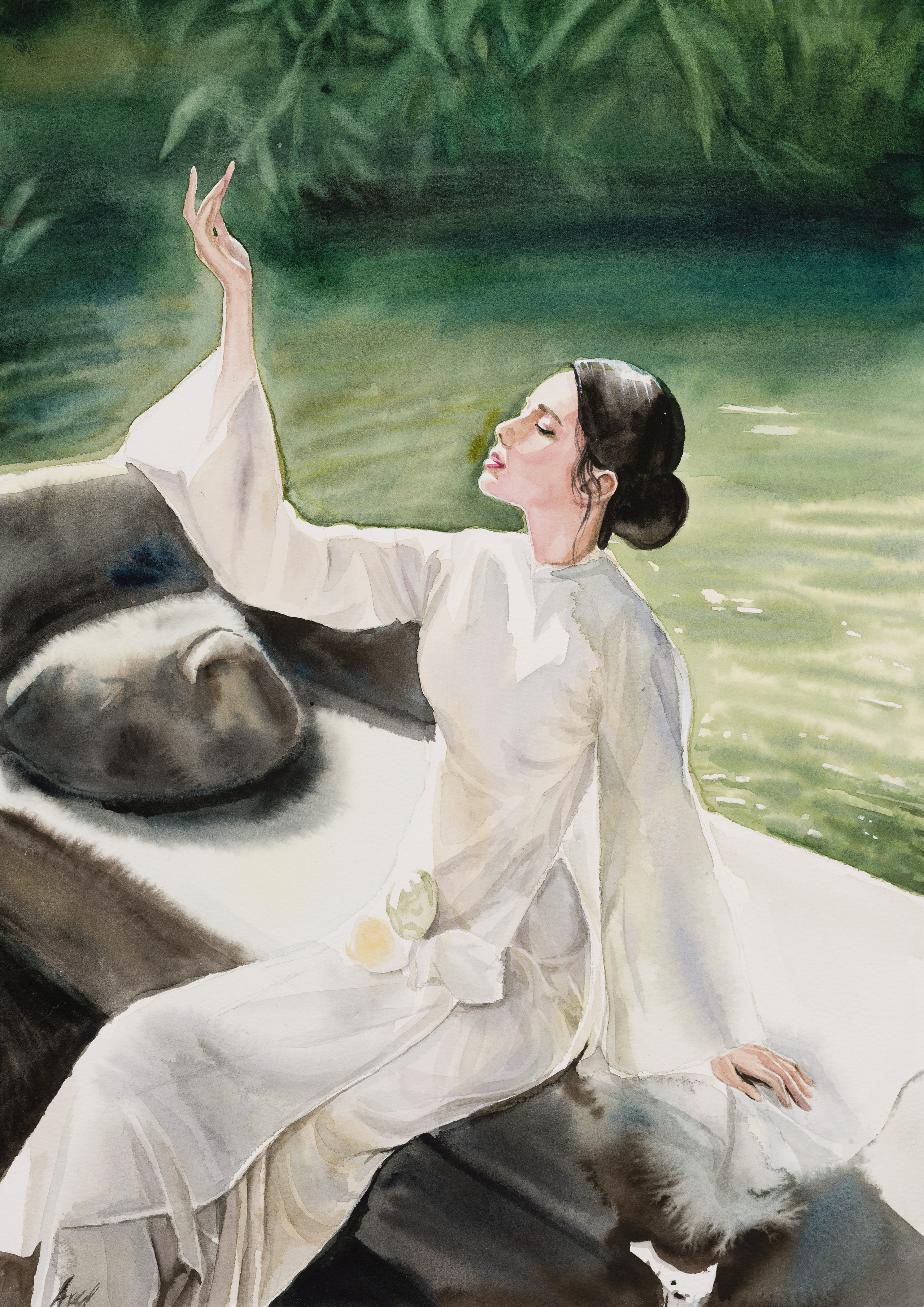 «Пруд» - художник Татьяна Аксёнова (бумага, акварель, 42x29,7 см, 2025)