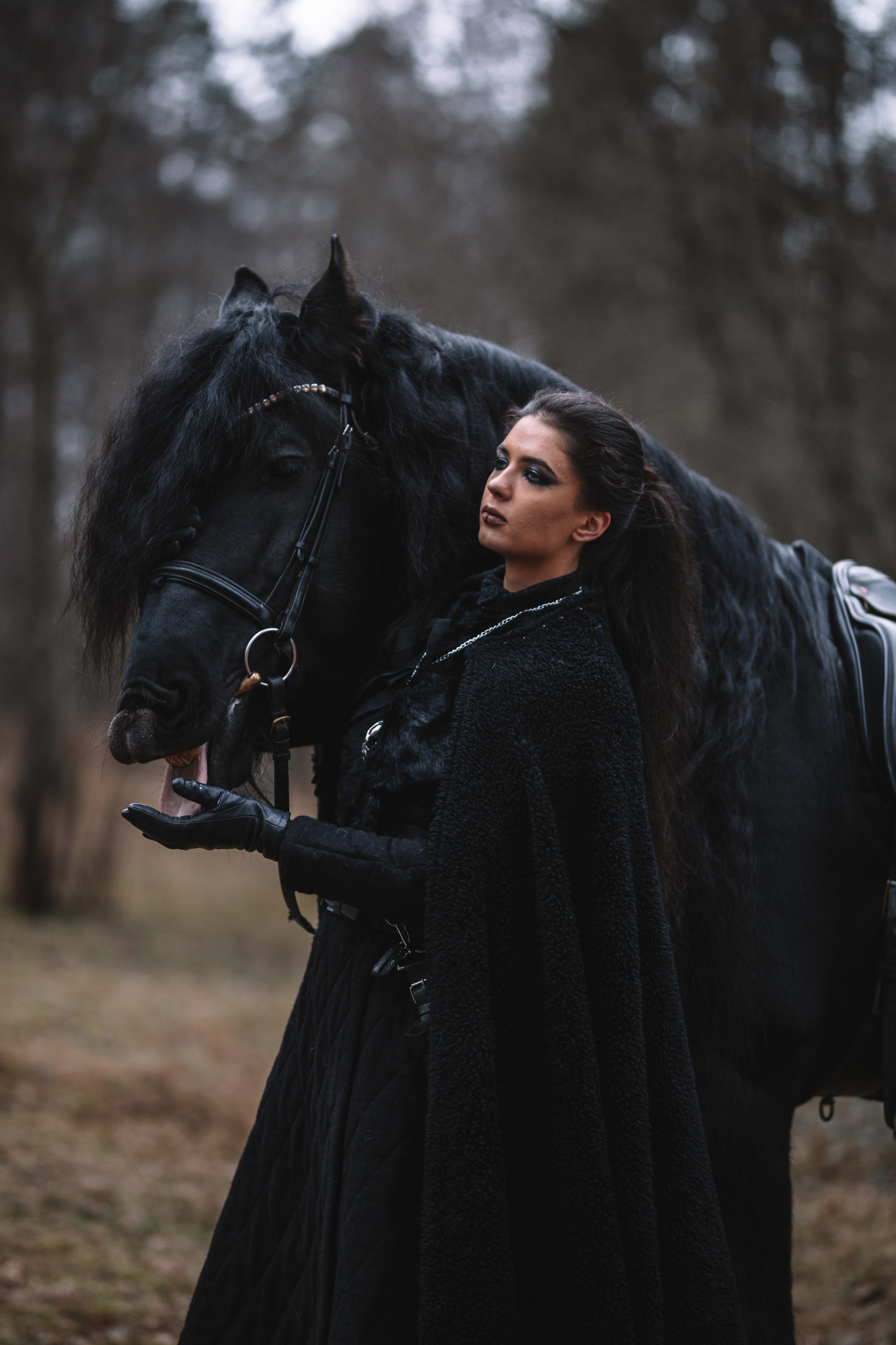 Наташа с фризом в костюме викинга. Фотосессии с лошадьми