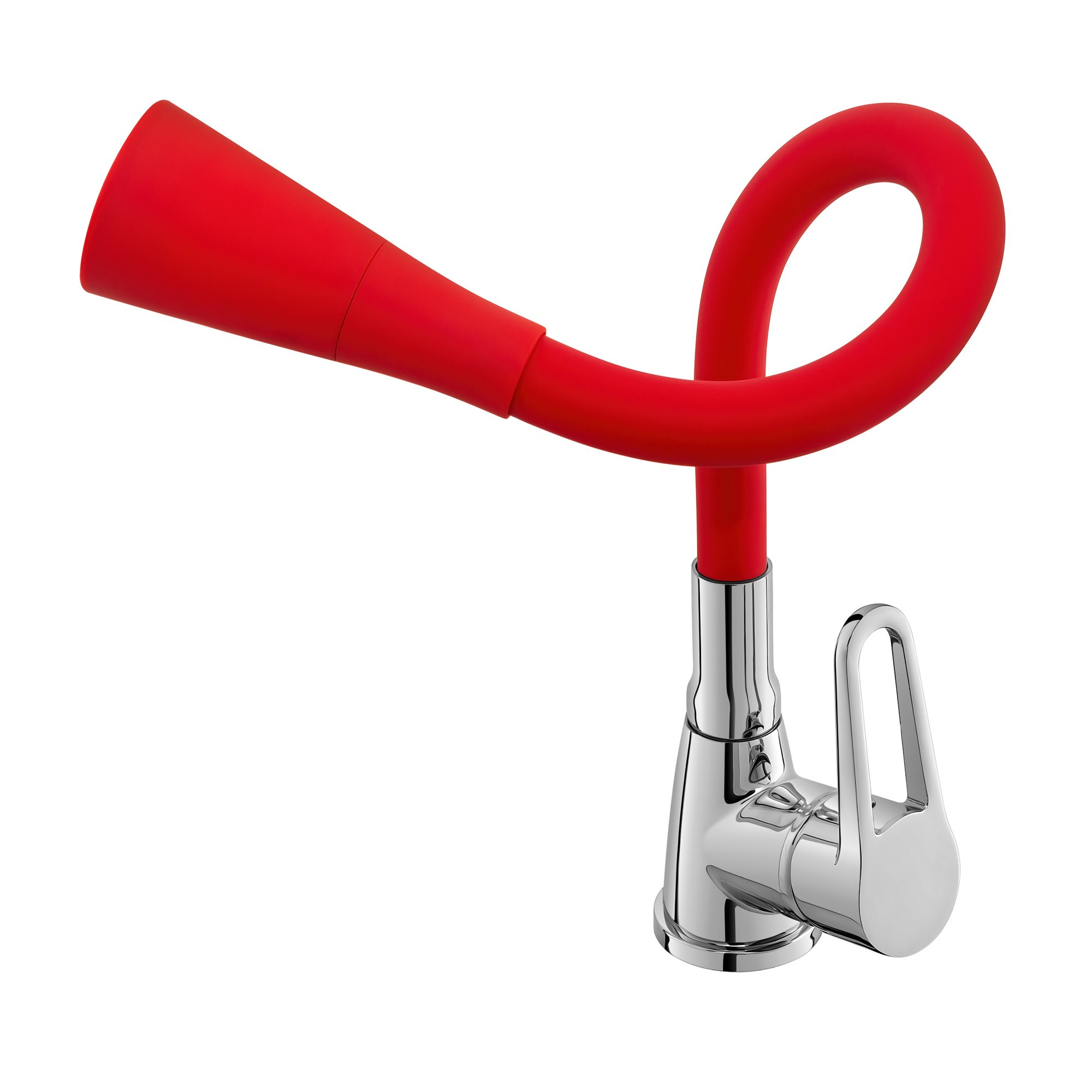 Смеситель для кухни с гибким изливом красный