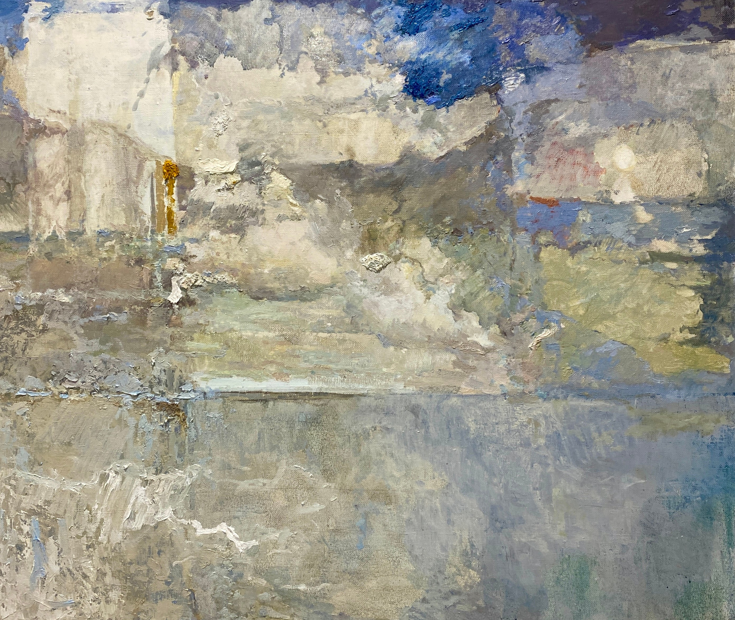 Абстракция Современная живопись Масло Холст небо морской пейзаж дождливый день пробивается луч