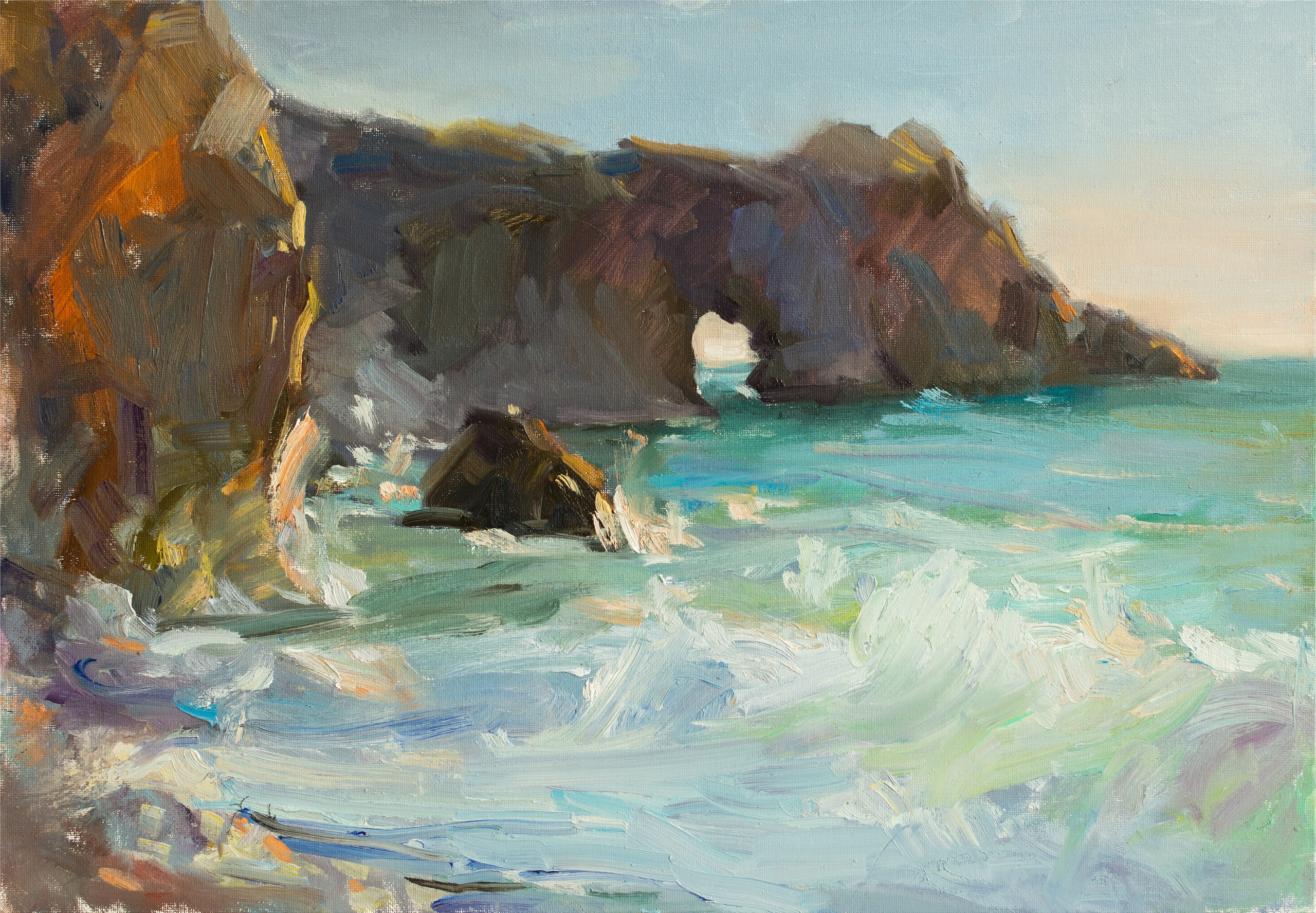 "Оранжевый закат", холст на картоне, масло 35х50см, 2025