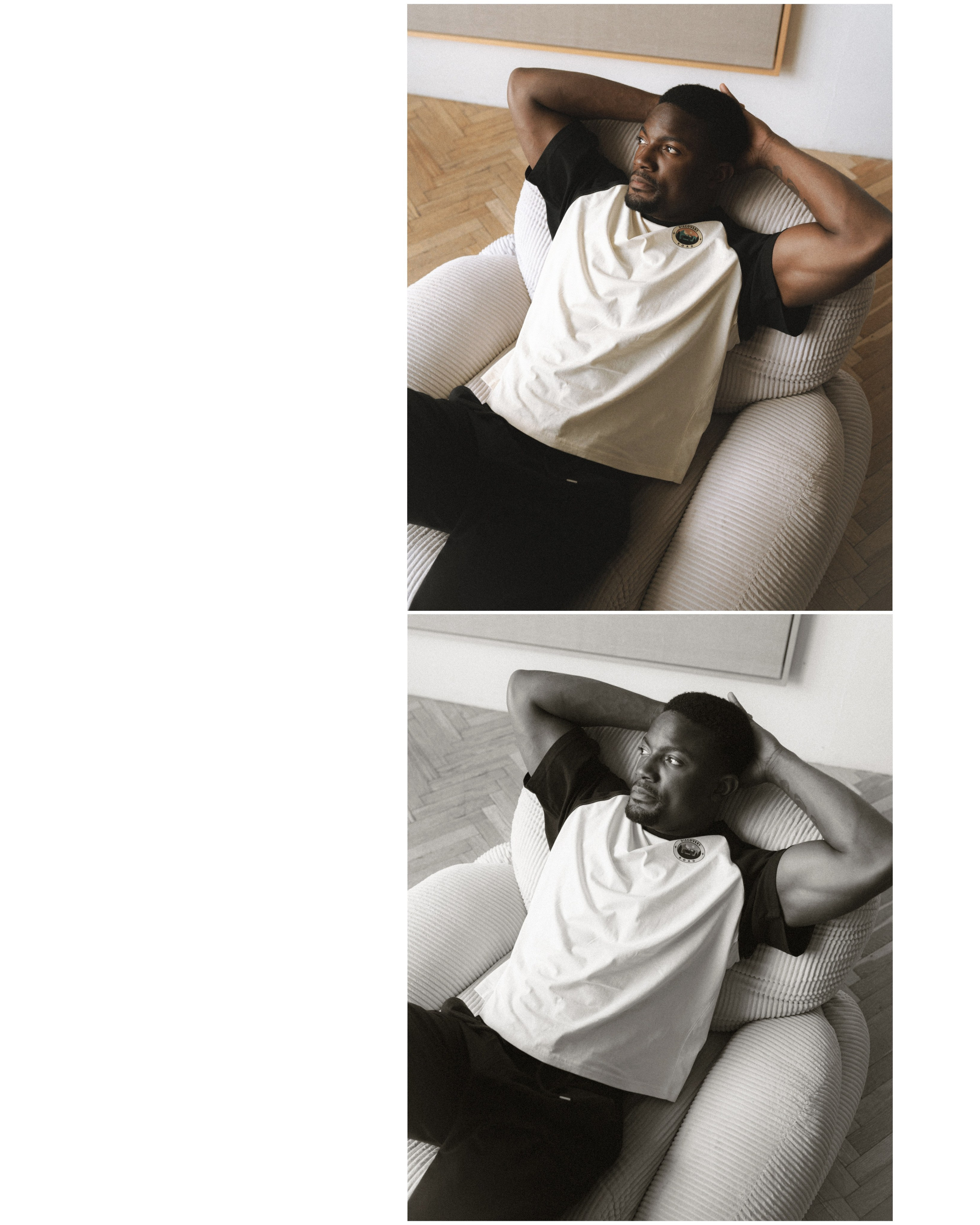 Пара кадров в кресле: цвет и чёрно-белый, модельные тесты