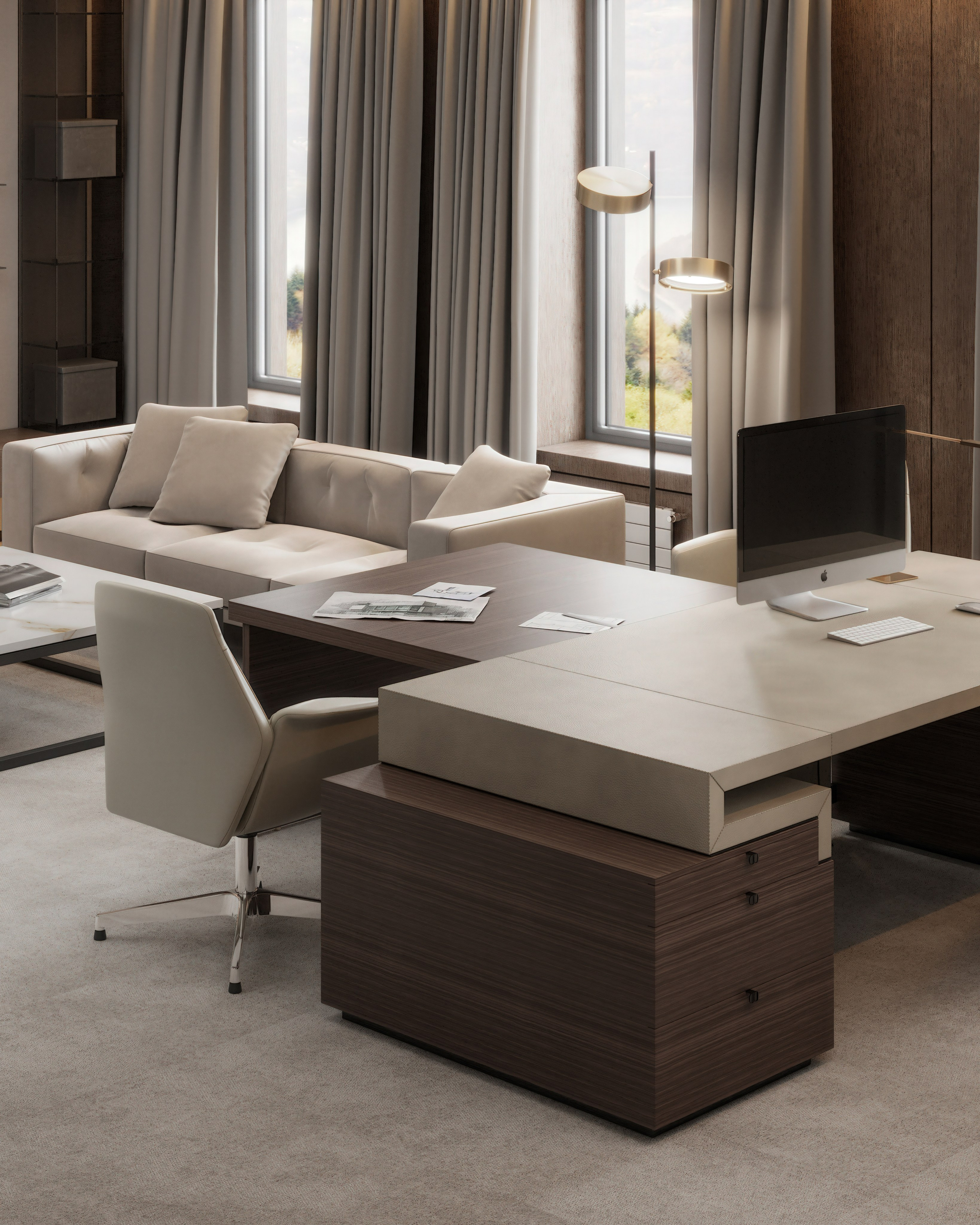 Кабинет руководителя и переговорная № 1. 3D визуализация интерьера и архитектурной среды