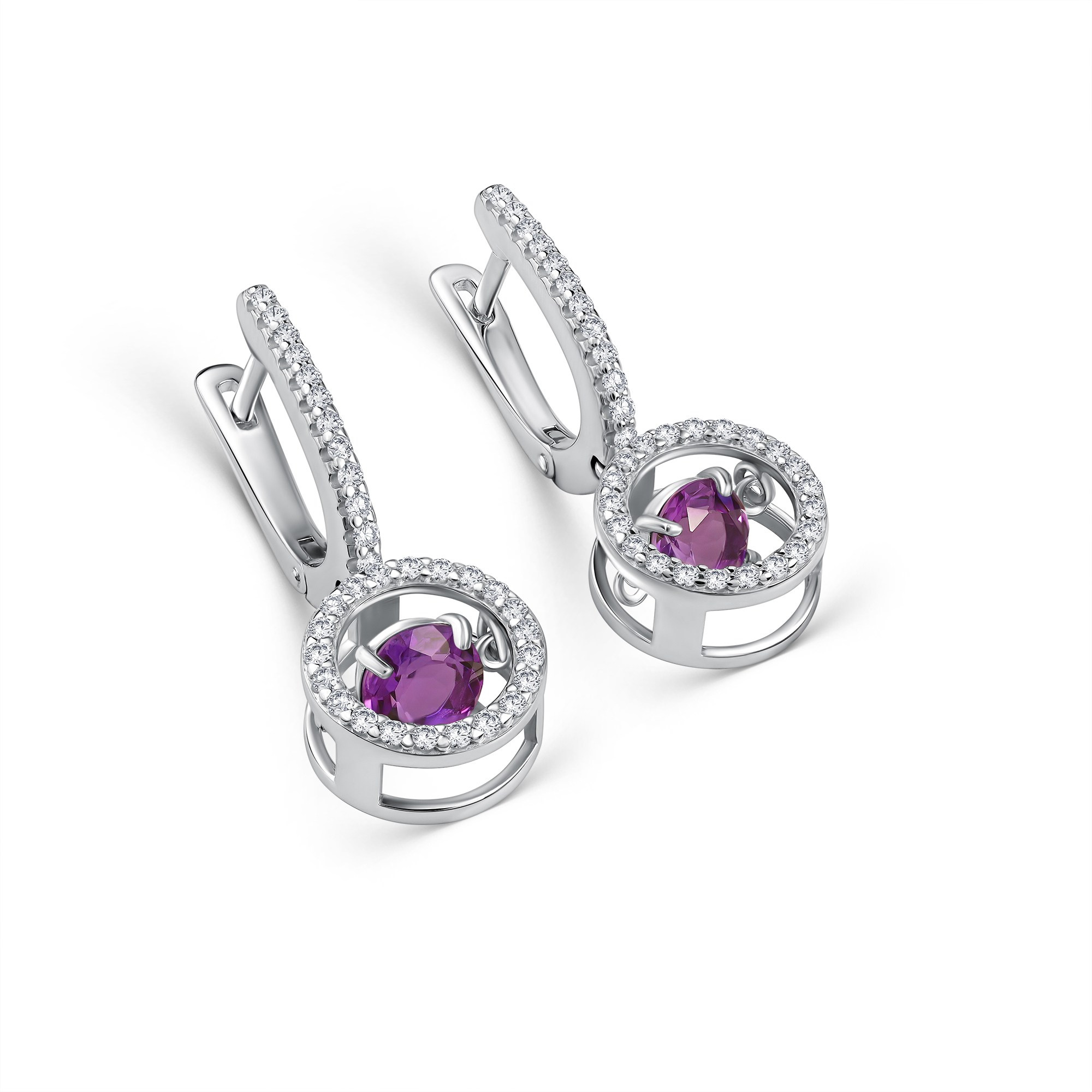 серьги с аметистами. белое золото, серебро, ретушь