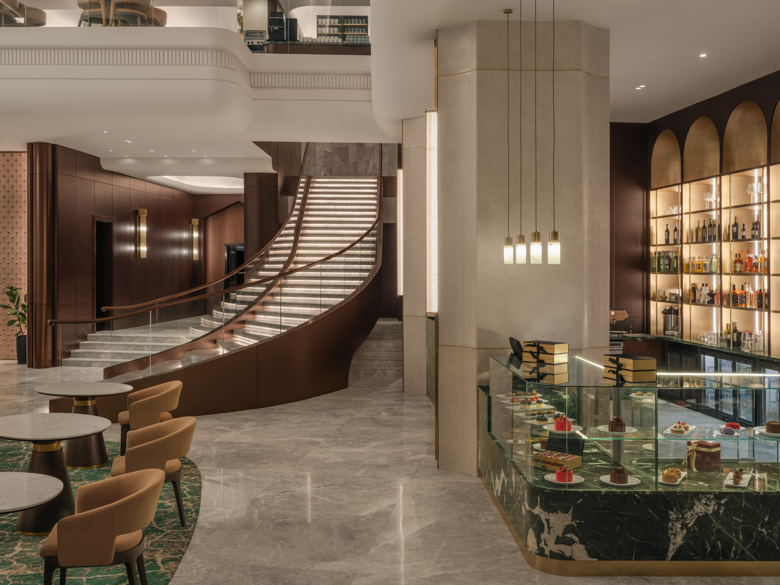 Интерьер кофейни в гостинице Казахстан после реновации  - архитектурная фотосъёмка