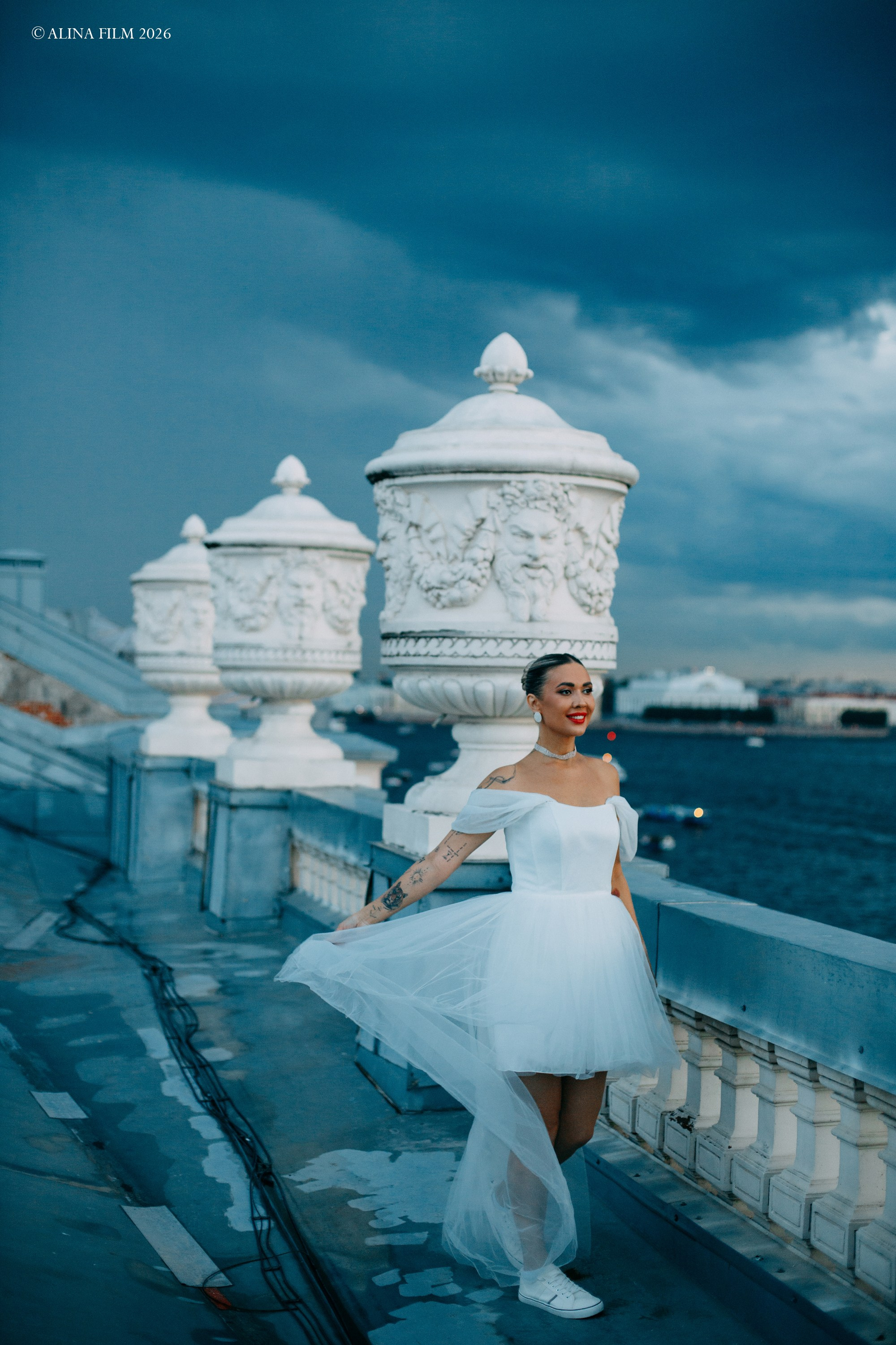 Свадьба в Питере. Поцелуев мост. Крыши. Нева. Фотограф в Санкт-Петербурге Alina Film